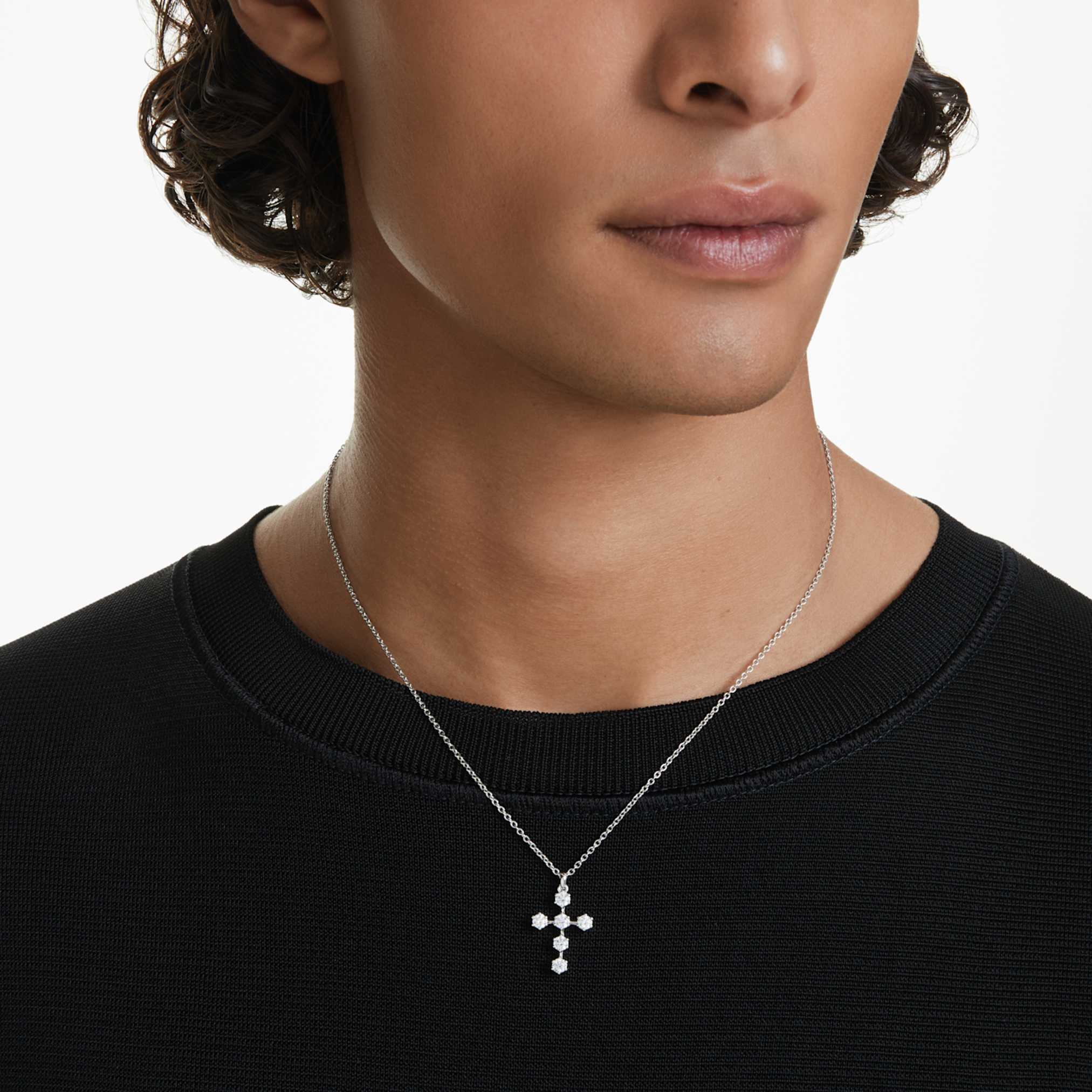 Swarovski Insigne pendant Round cut, Cross, White, Rhodium plated