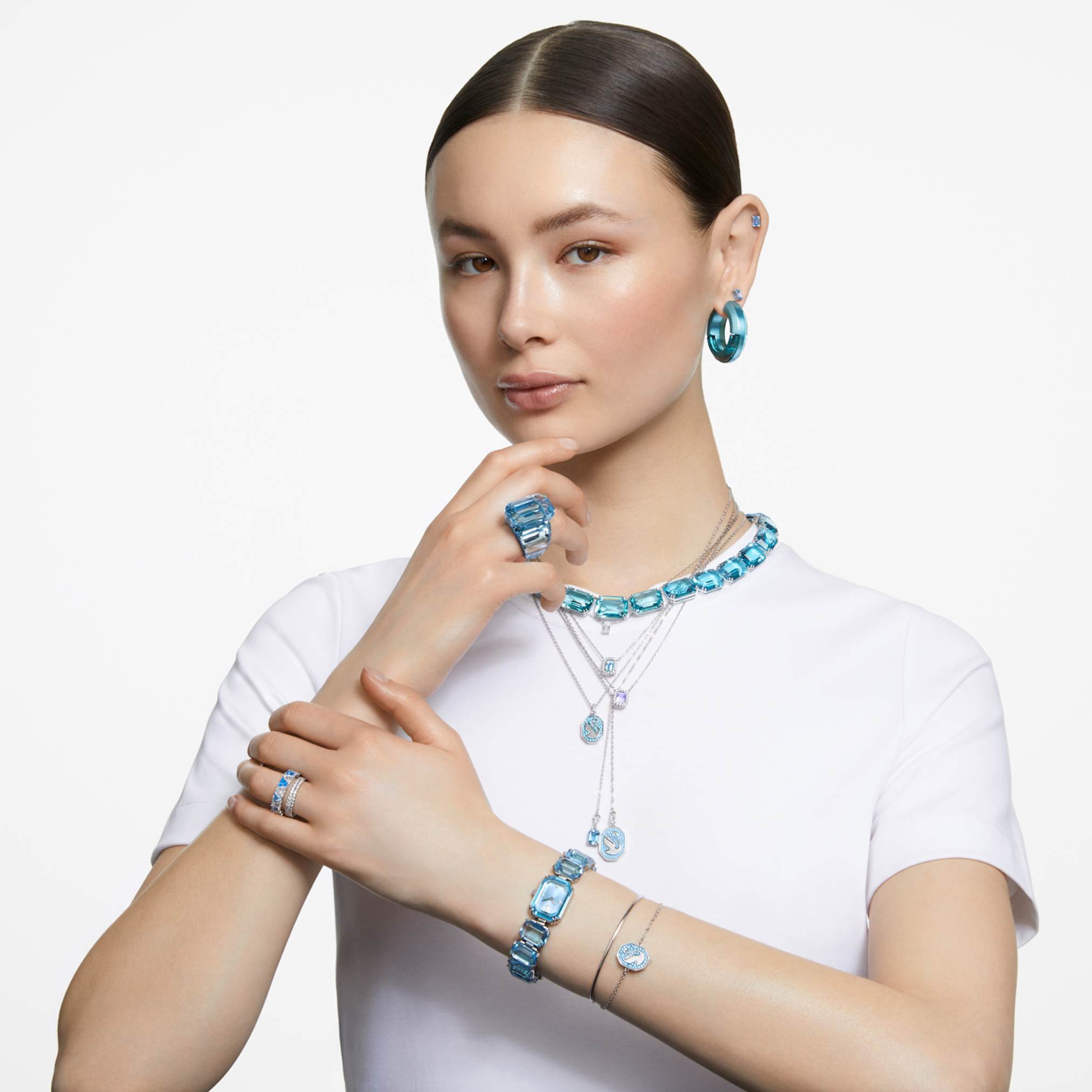 Swarovski Lucent cocktail ring Octagon cut, Blue