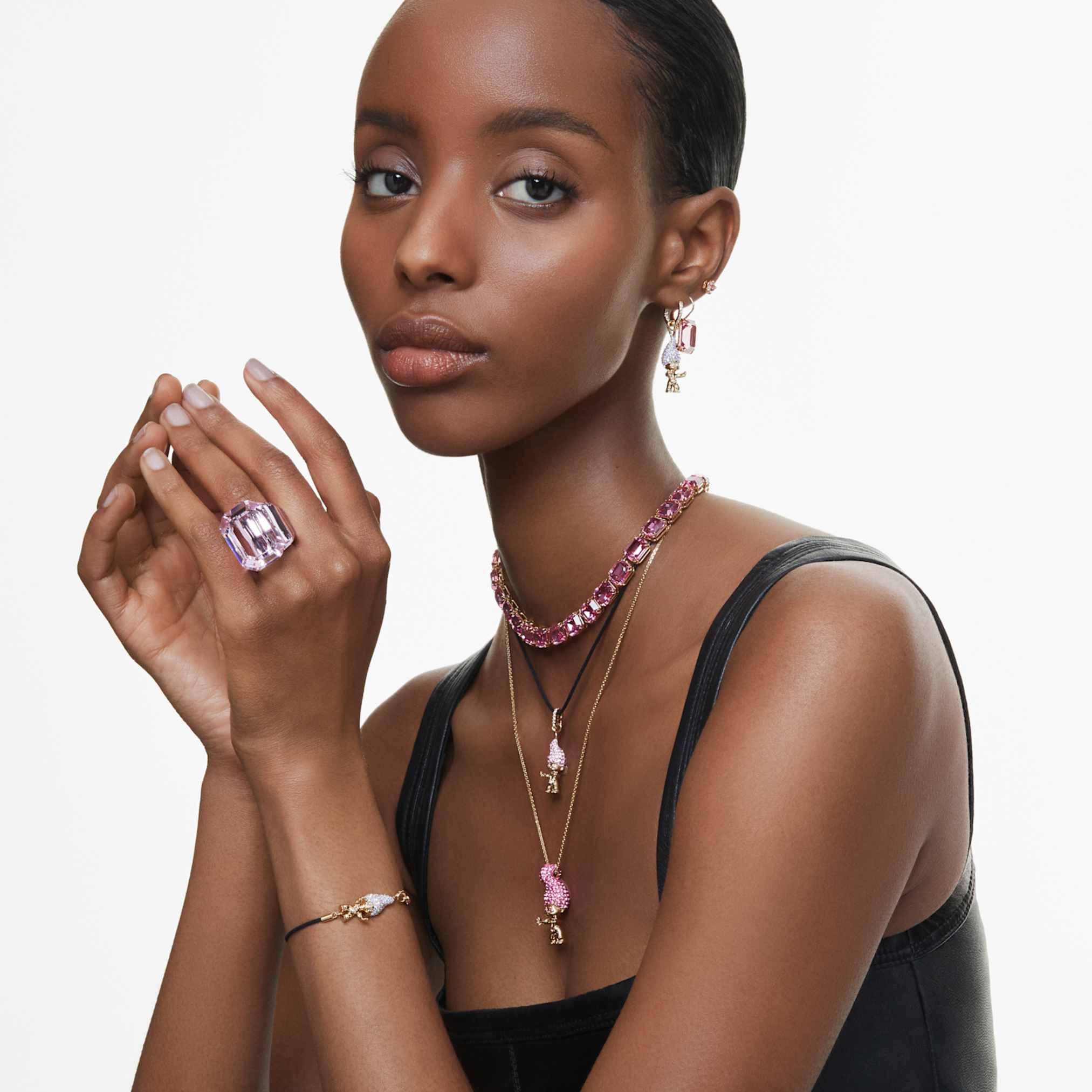 Swarovski Lucent cocktail ring Octagon cut, Pink