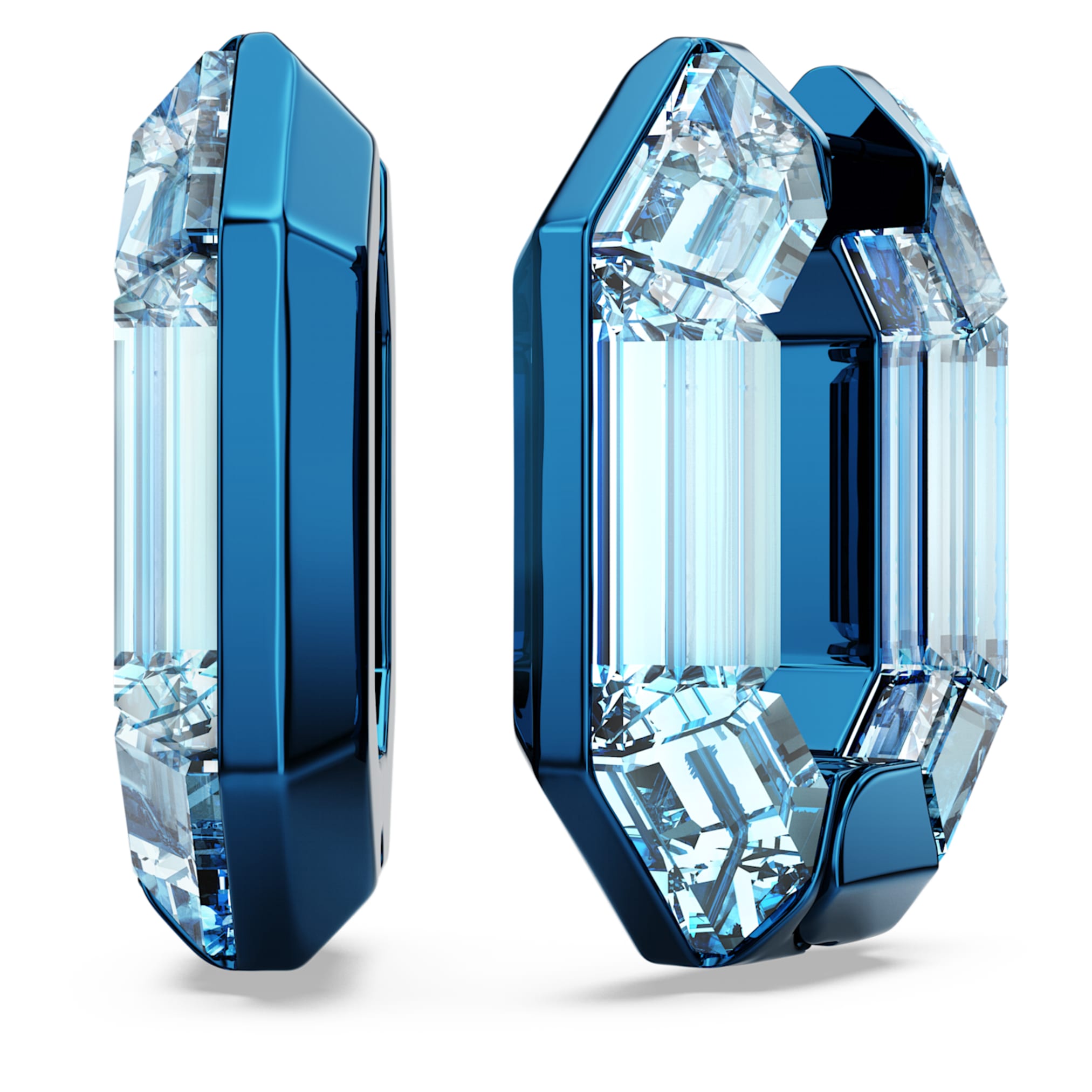 Swarovski Lucent hoop earrings Octagon shape, Small, Blue