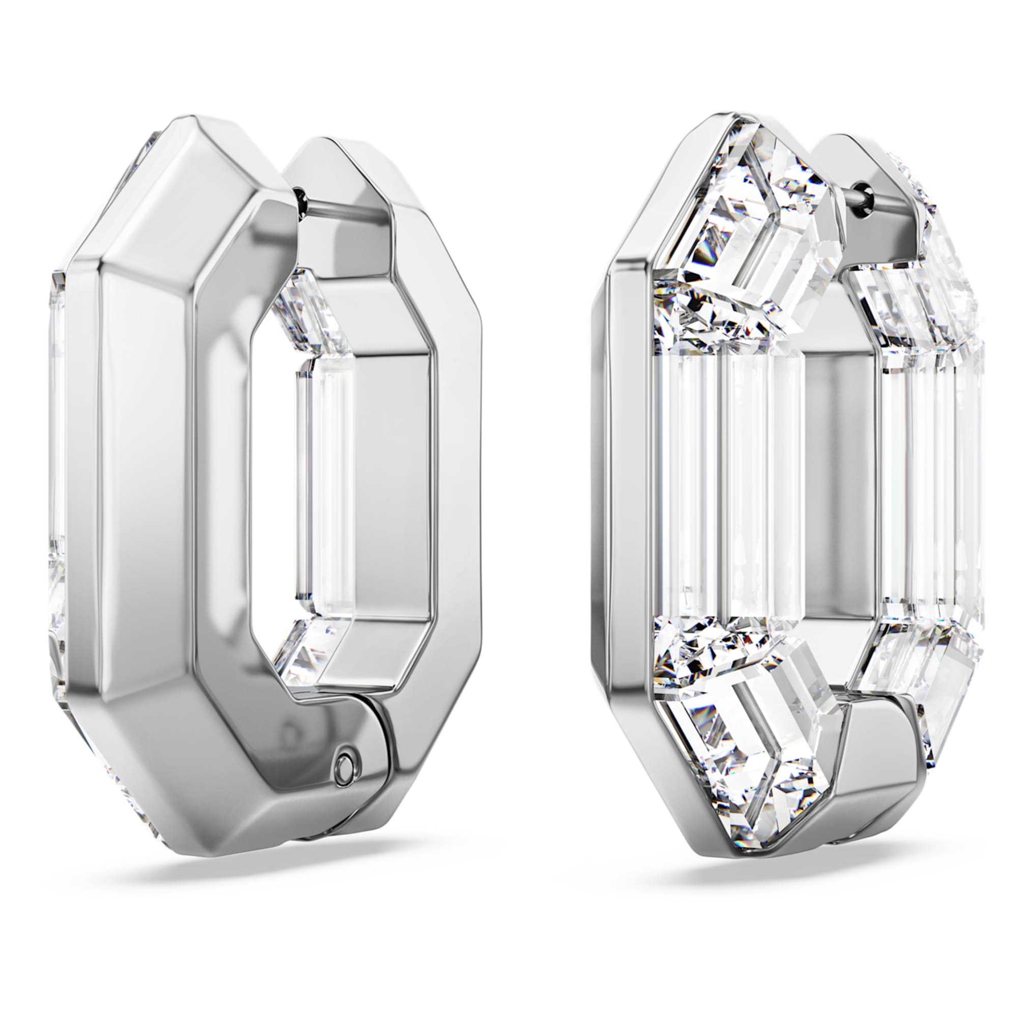 Swarovski Lucent hoop earrings Octagon shape, Small, White