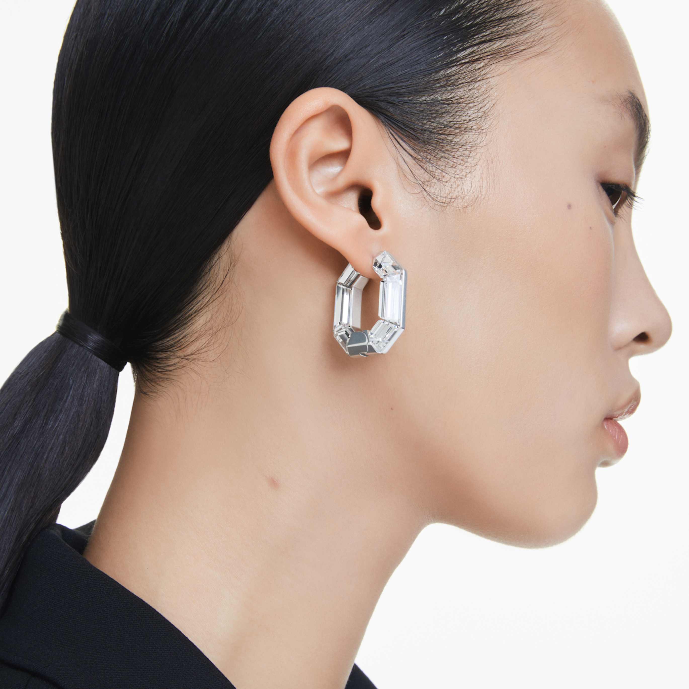 Swarovski Lucent hoop earrings Octagon shape, Small, Green