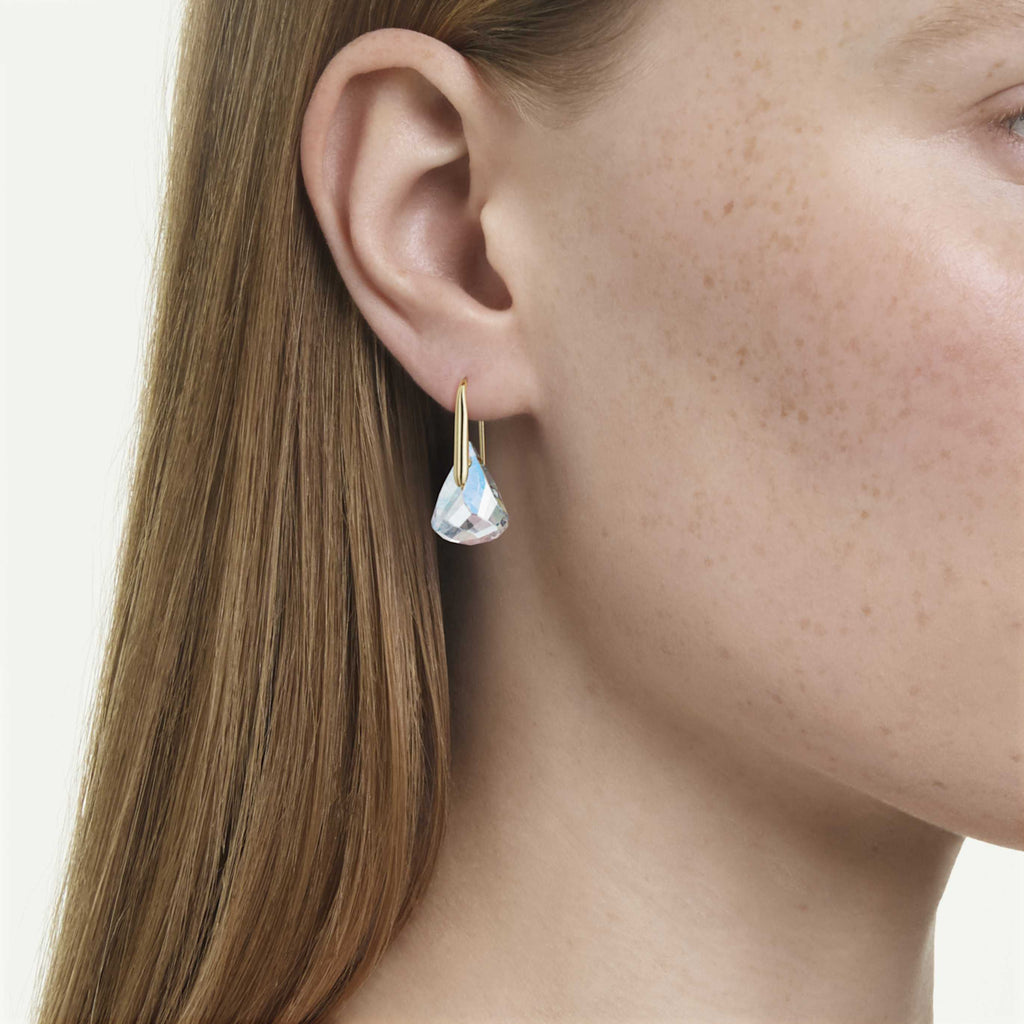 Swarovski Lunar drop earrings Oval cut, White, 18K gold finish