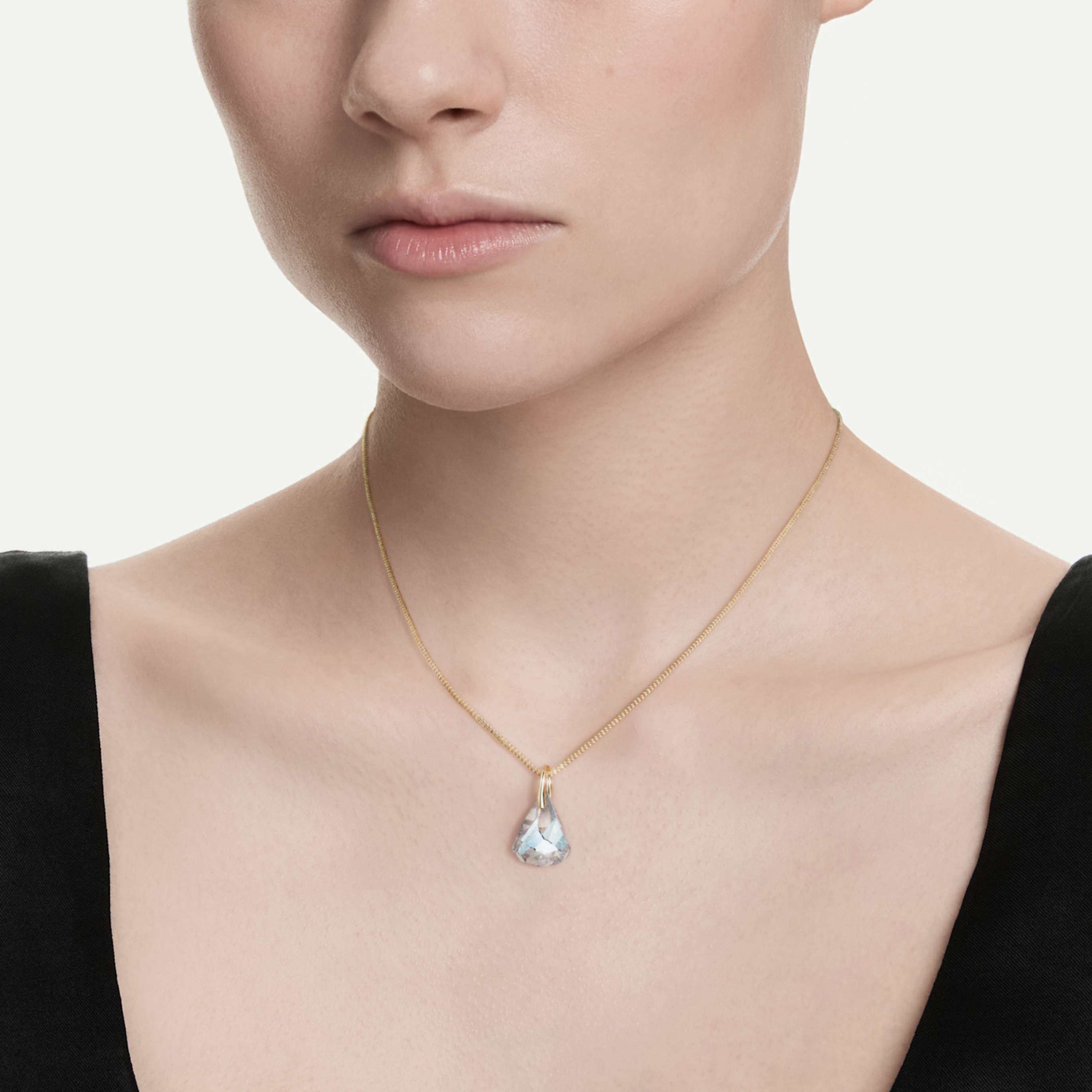 Swarovski Lunar pendant Oval cut, White, 18K gold finish
