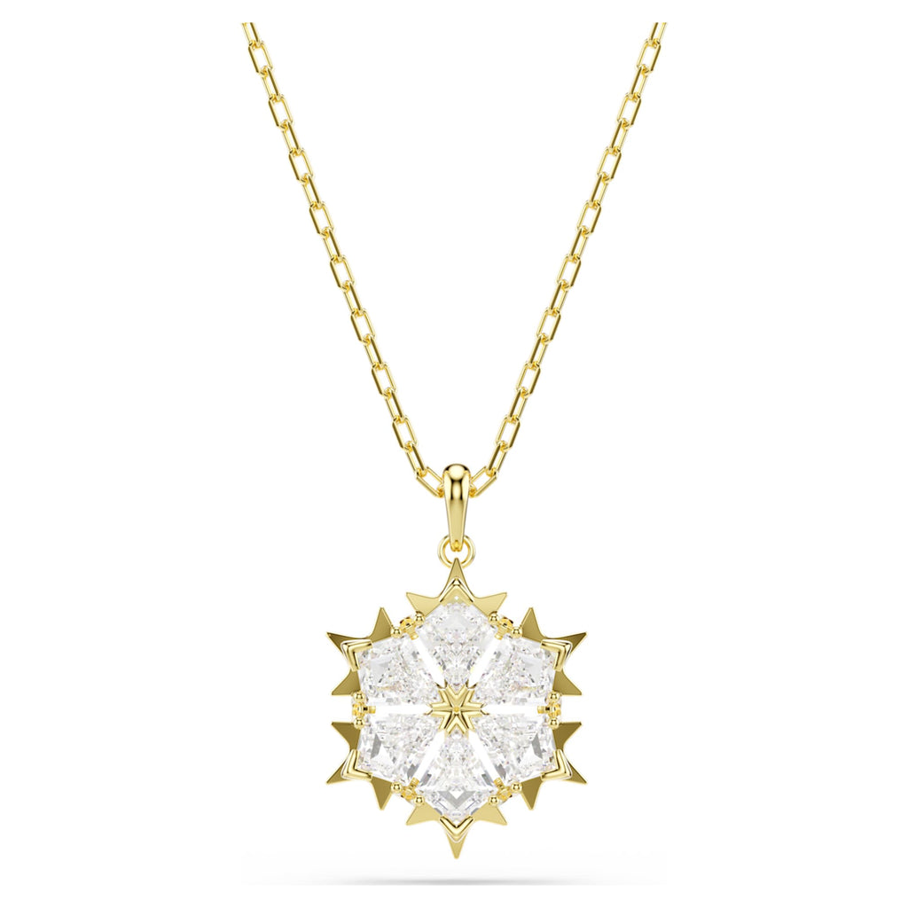 Swarovski Magic pendant Mixed cuts, Snowflake, White, 18K gold finish