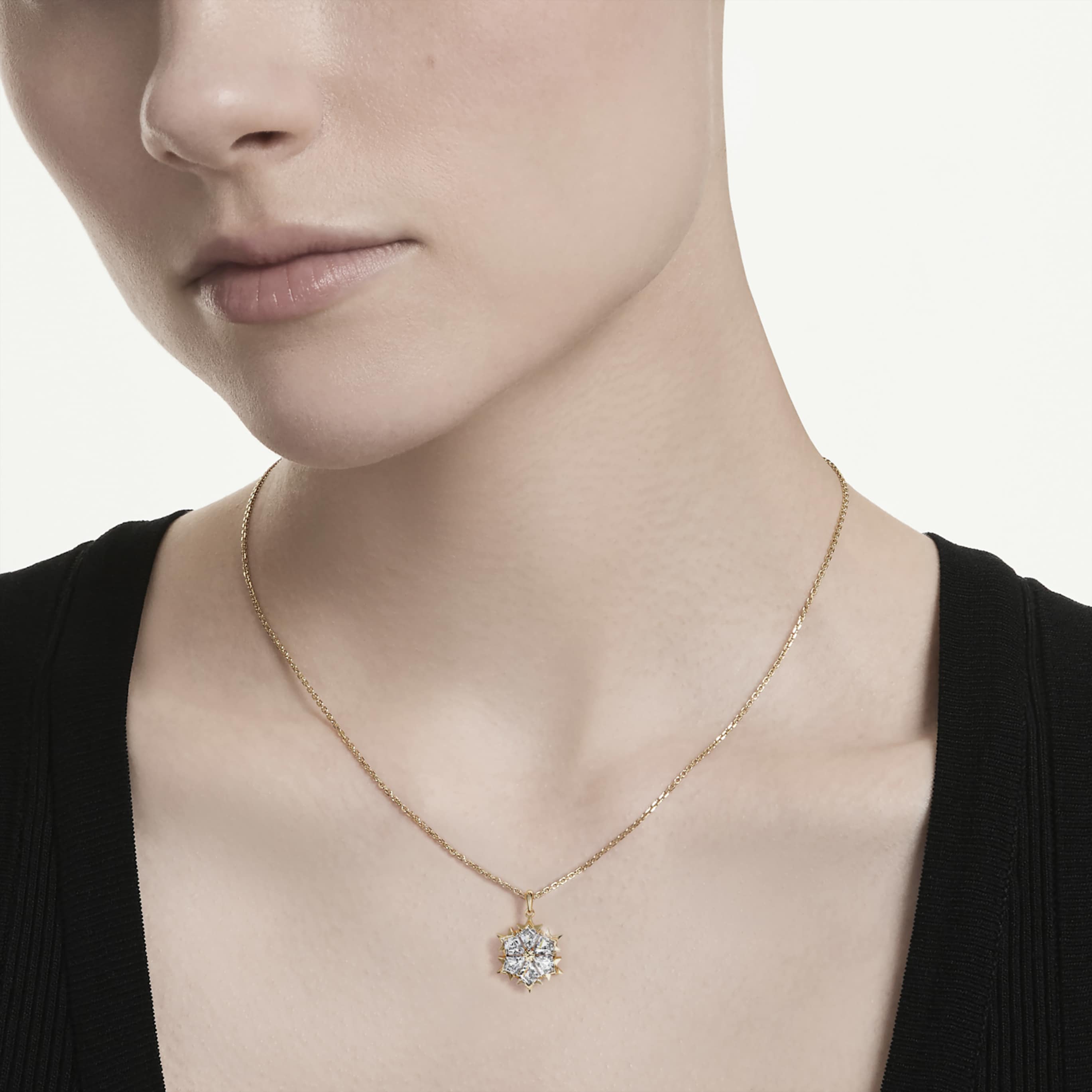 Swarovski Magic pendant Mixed cuts, Snowflake, White, 18K gold finish