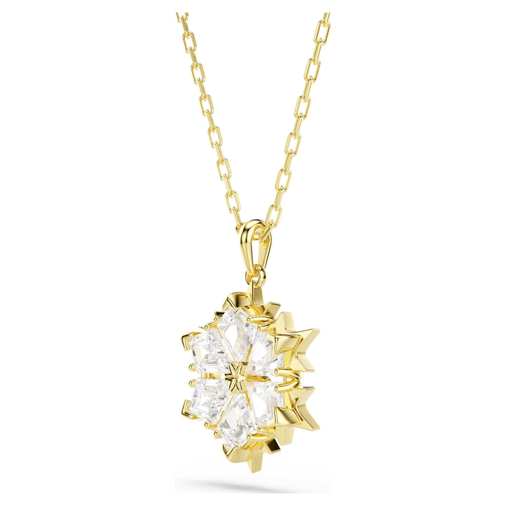 Swarovski Magic pendant Mixed cuts, Snowflake, White, 18K gold finish