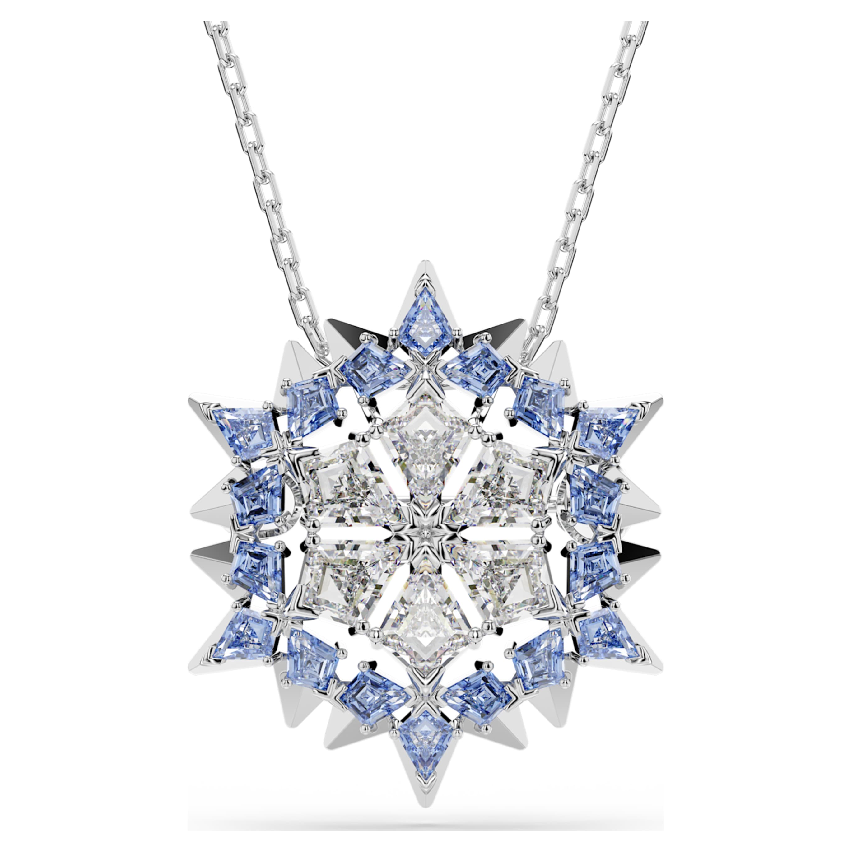 Swarovski Magic pendant and brooch Snowflake, Blue, Rhodium plated