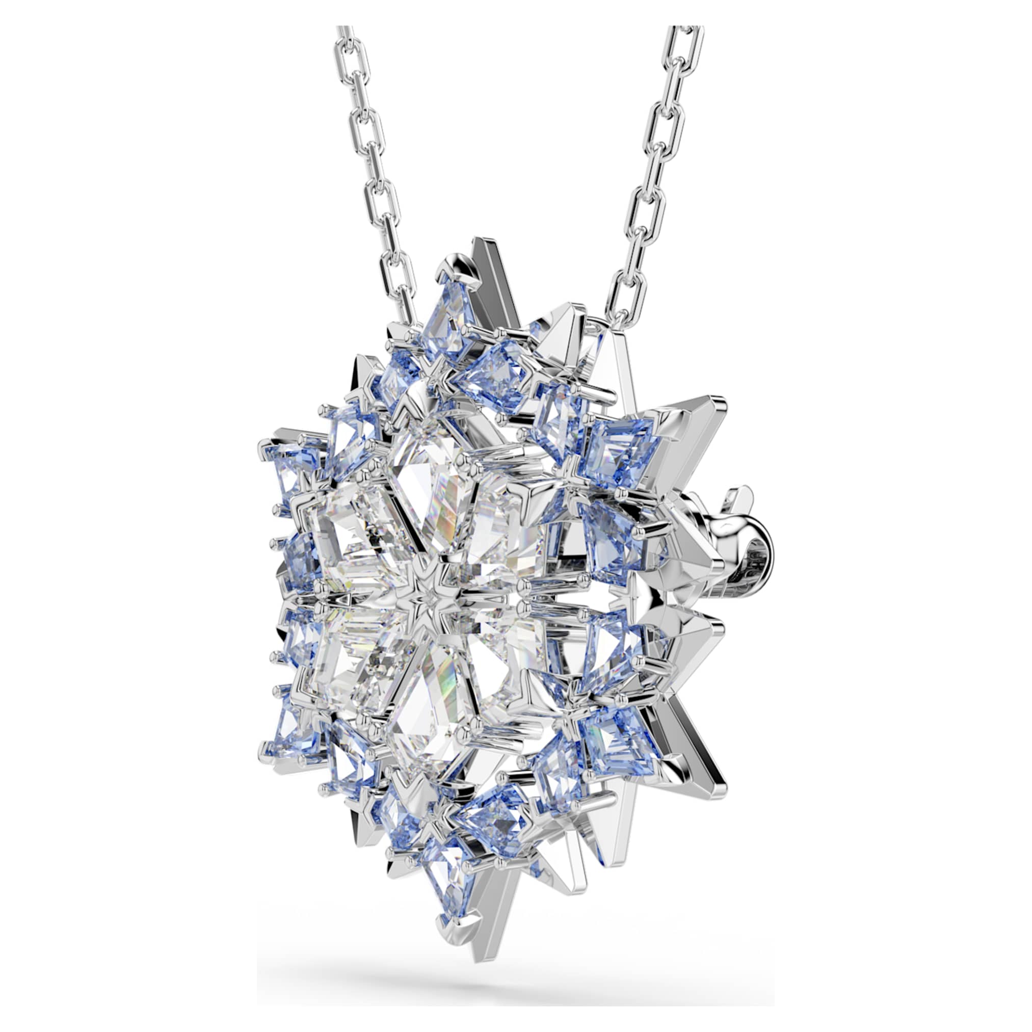 Swarovski Magic pendant and brooch Snowflake, Blue, Rhodium plated