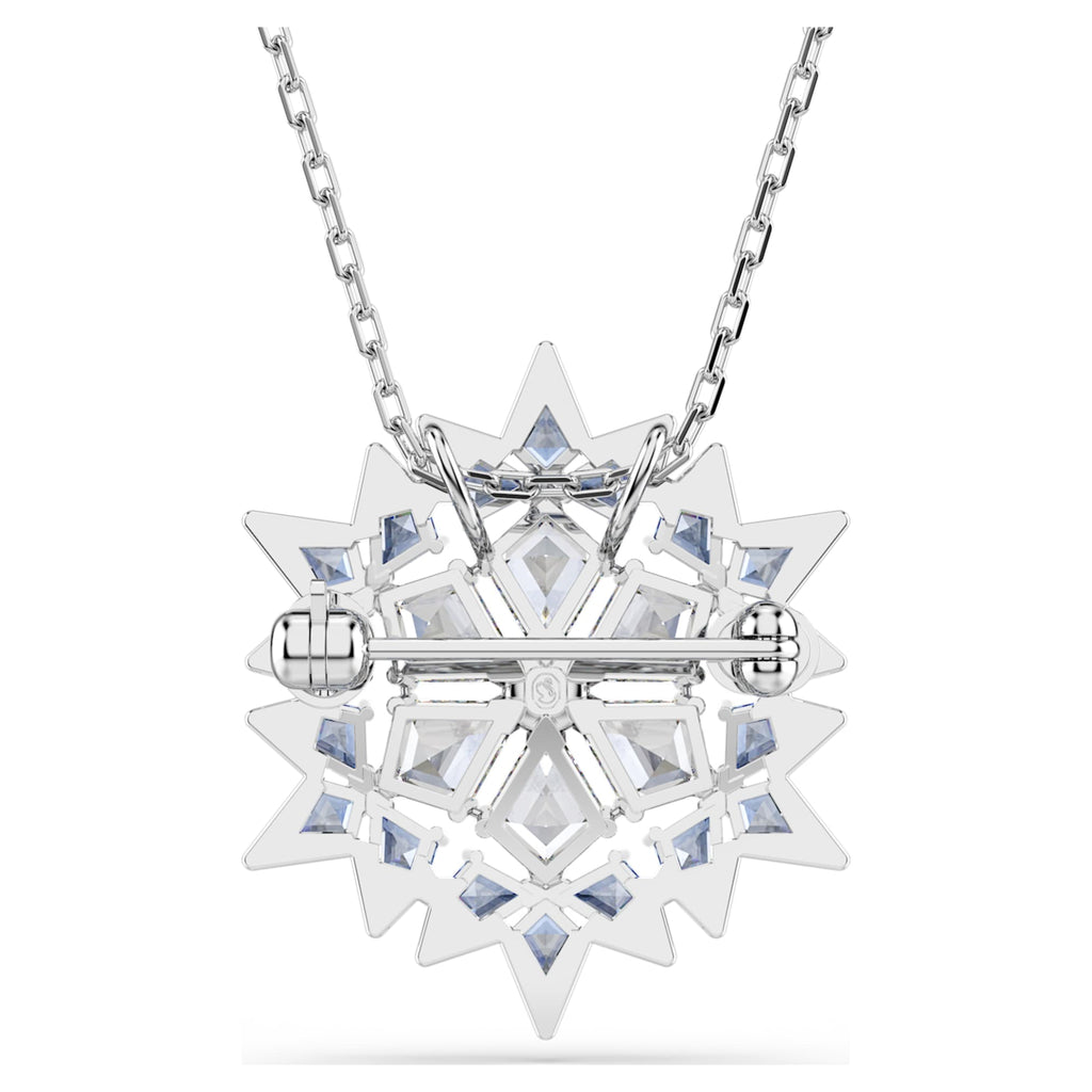 Swarovski Magic pendant and brooch Snowflake, Blue, Rhodium plated