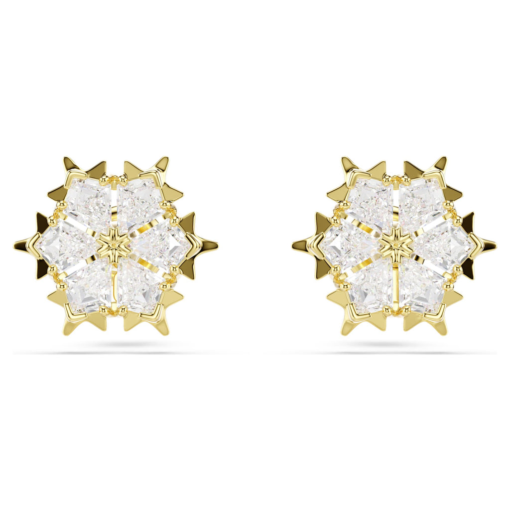 Swarovski Magic stud earrings Mixed cuts, Snowflake, White, 18K gold finish