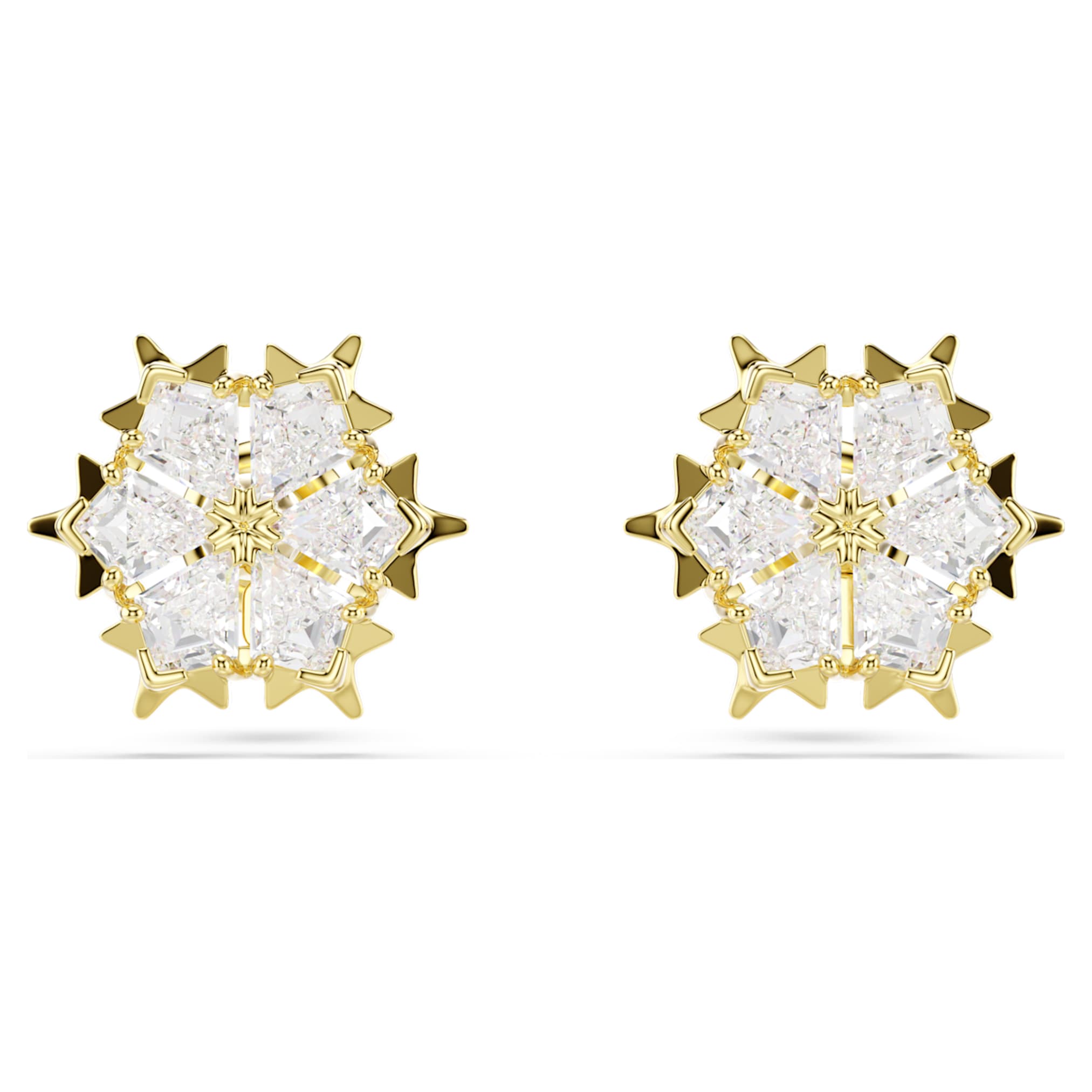 Swarovski Magic stud earrings Mixed cuts, Snowflake, White, 18K gold finish