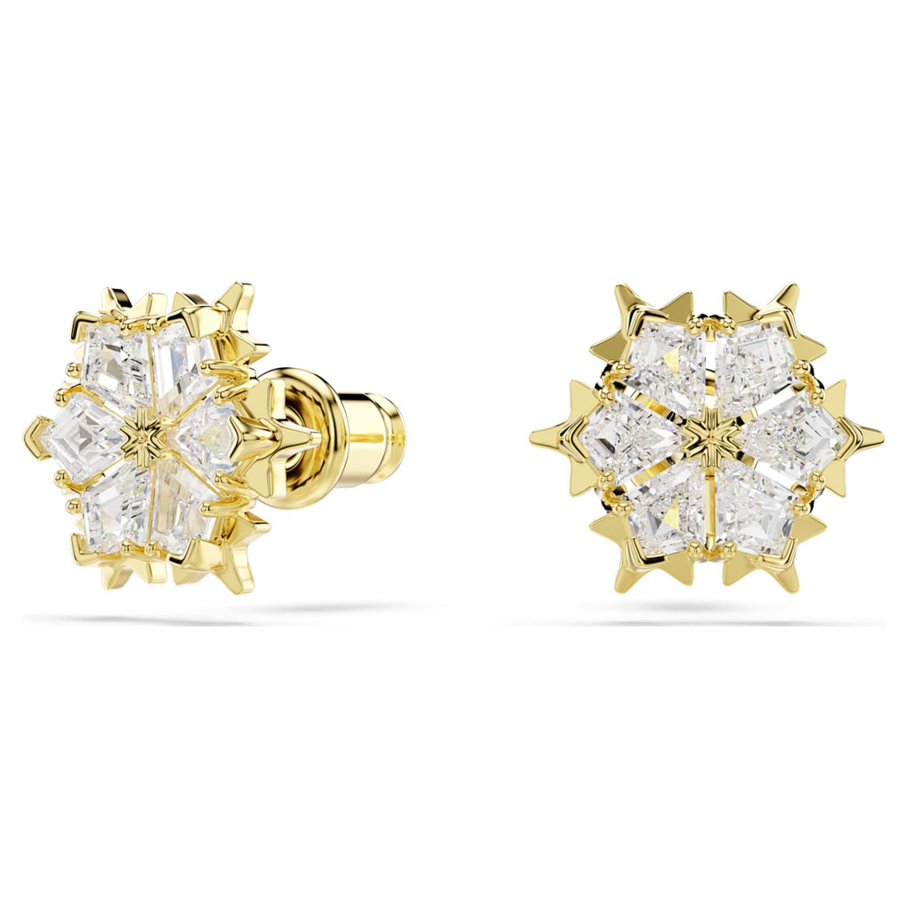 Swarovski Magic stud earrings Mixed cuts, Snowflake, White, 18K gold finish