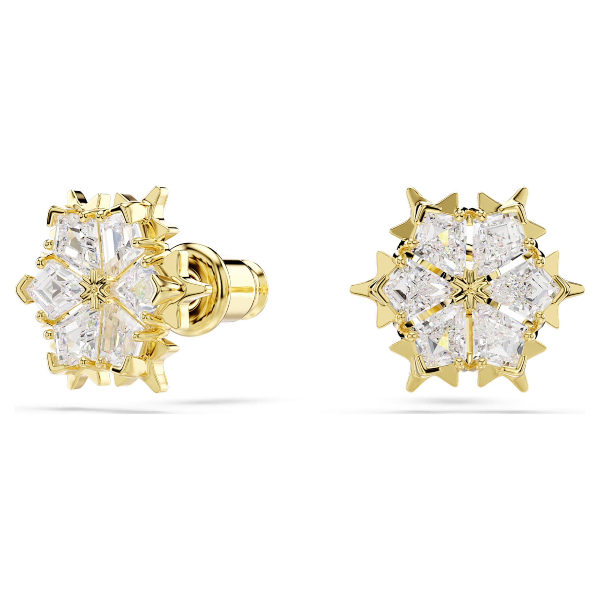 Swarovski Magic stud earrings Mixed cuts, Snowflake, White, 18K gold finish