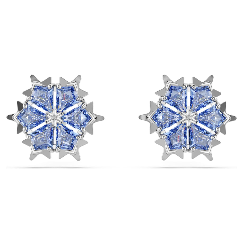 Swarovski Magic stud earrings Snowflake, Blue, Rhodium plated