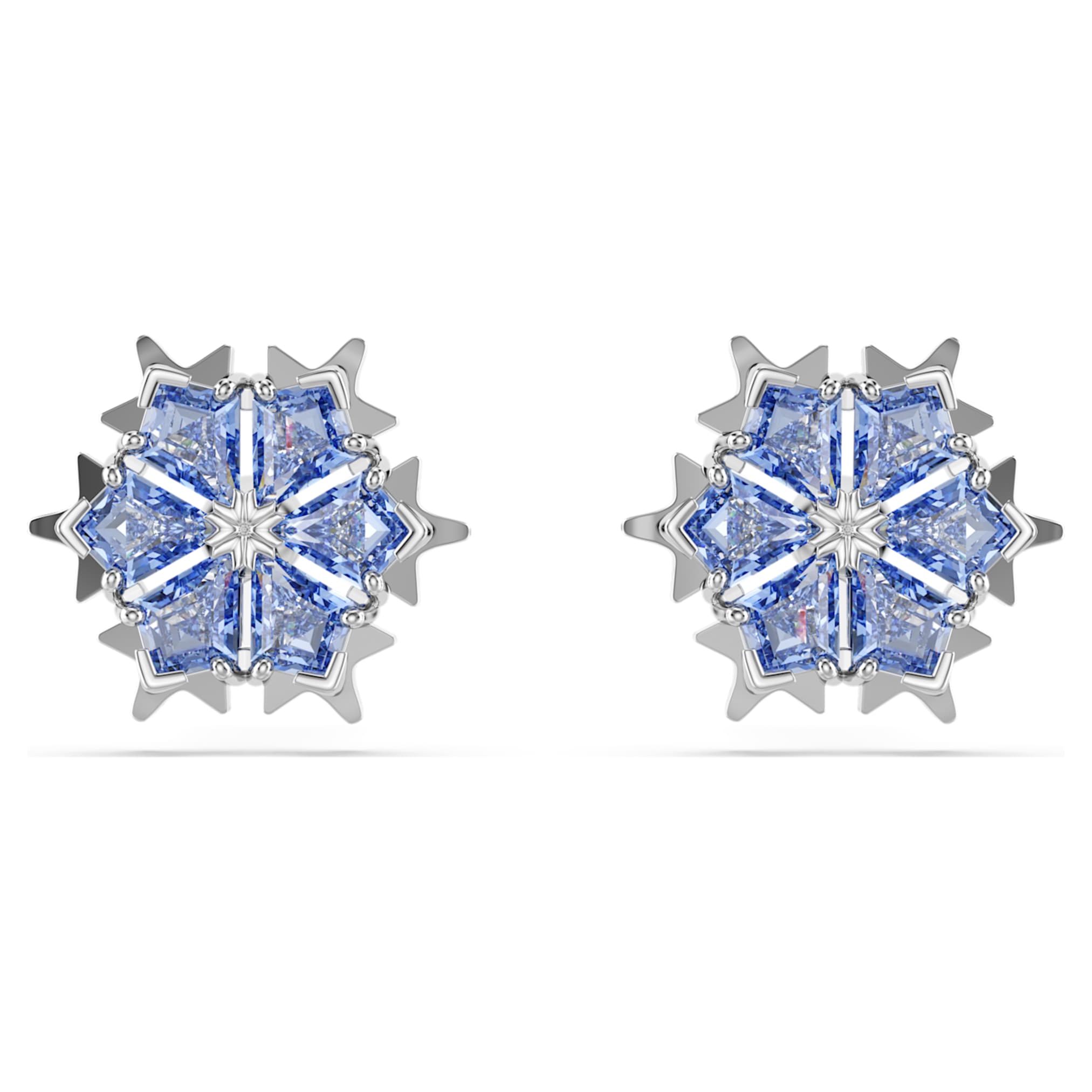 Swarovski Magic stud earrings Snowflake, Blue, Rhodium plated