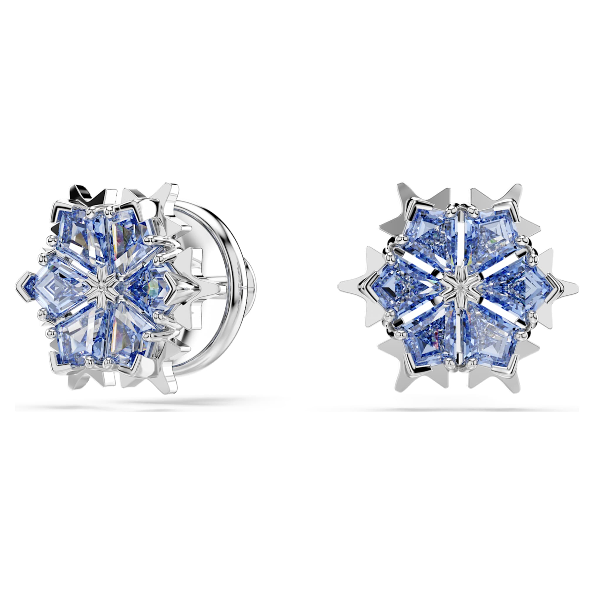 Swarovski Magic stud earrings Snowflake, Blue, Rhodium plated