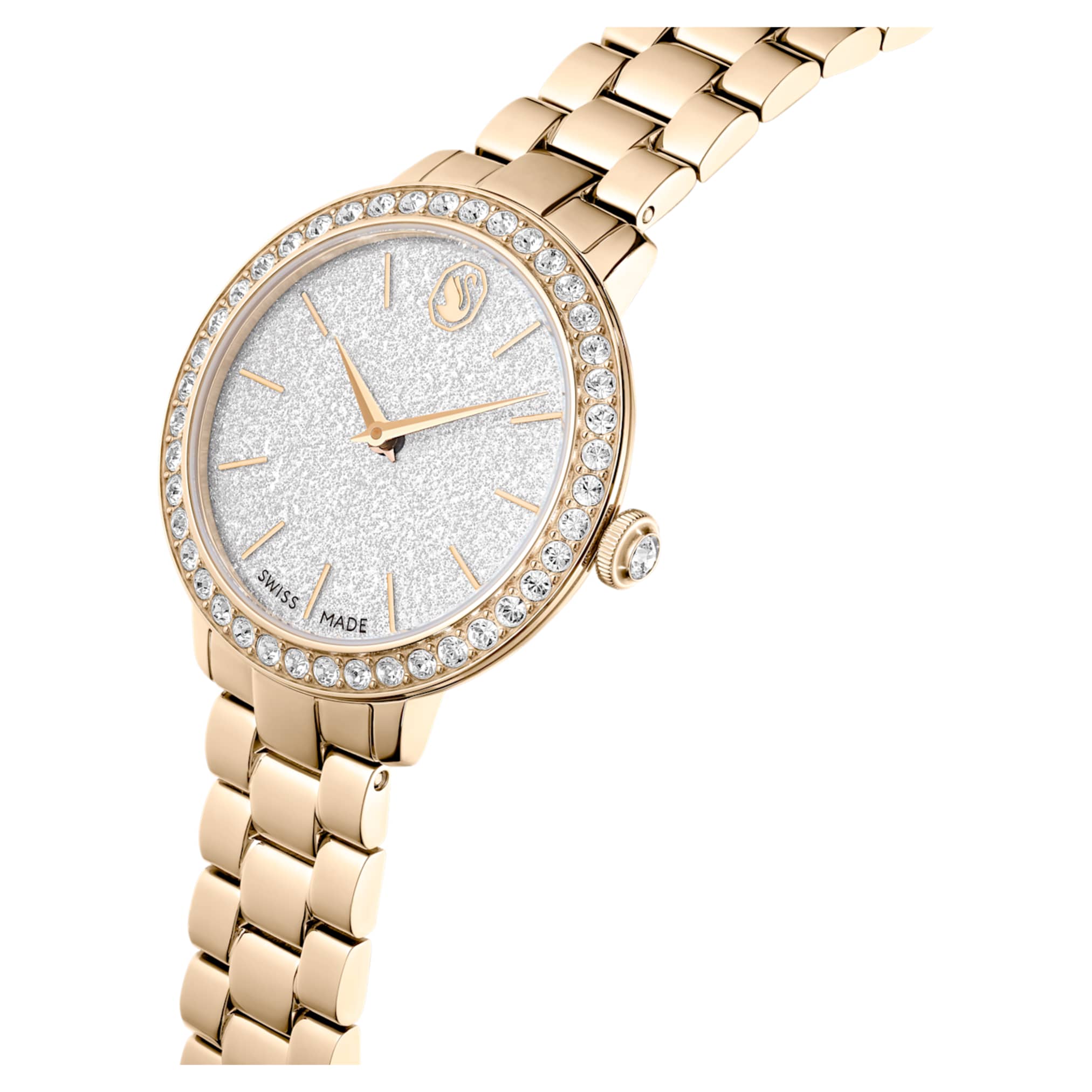 Swarovski Matrix 3-link watch Swiss Made, Metal bracelet, Gold tone, Champagne gold-tone finish