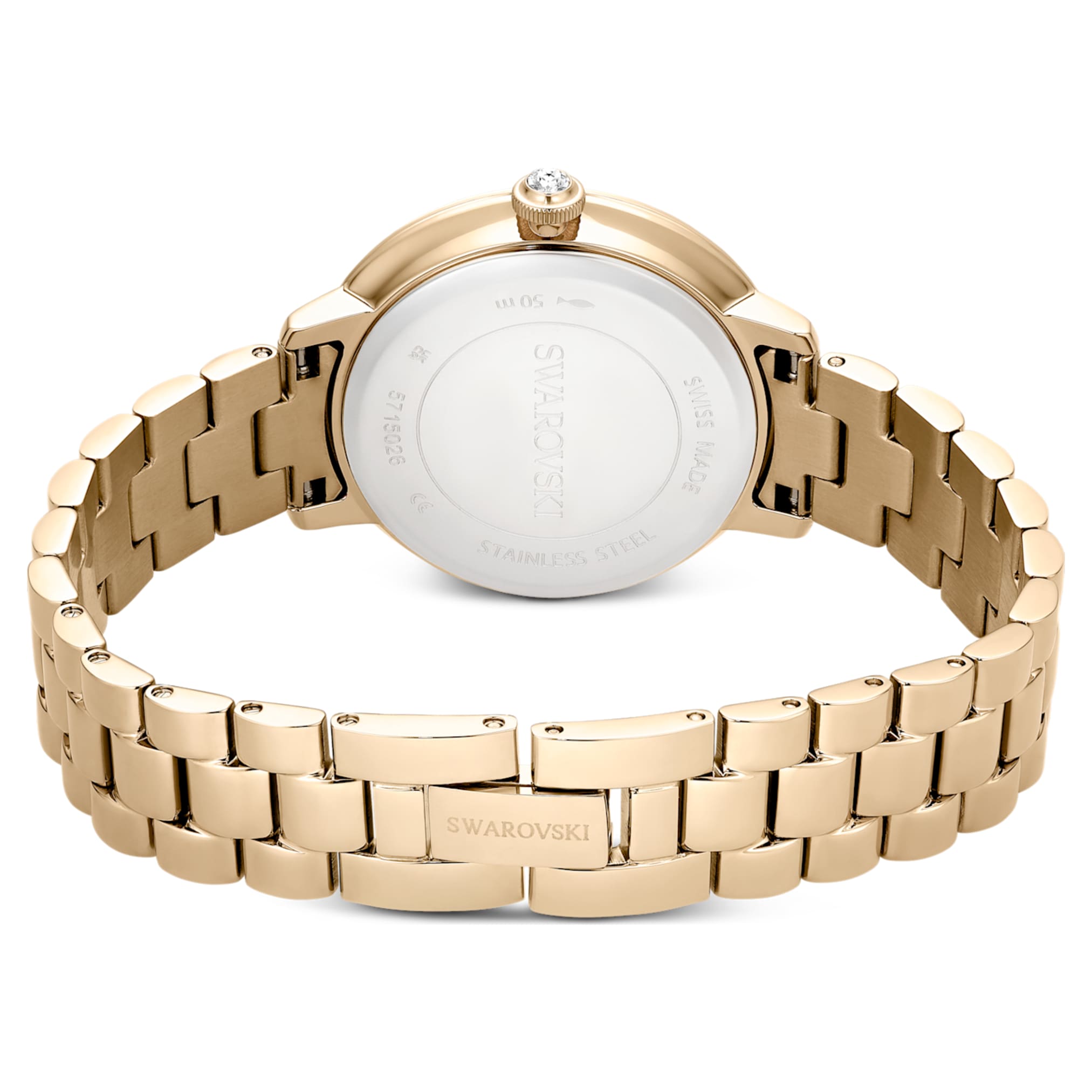 Swarovski Matrix 3-link watch Swiss Made, Metal bracelet, Gold tone, Champagne gold-tone finish
