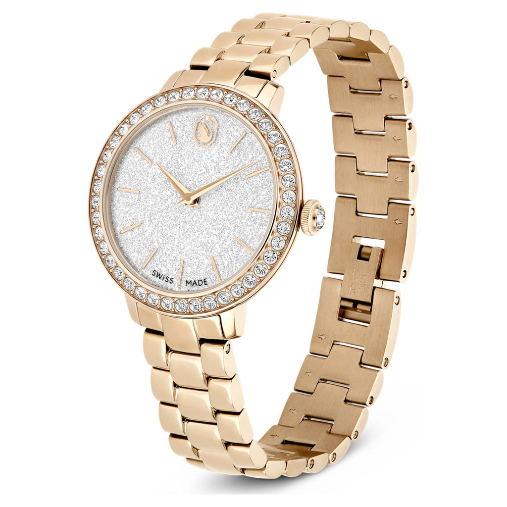 Swarovski Matrix 3-link watch Swiss Made, Metal bracelet, Gold tone, Champagne gold-tone finish