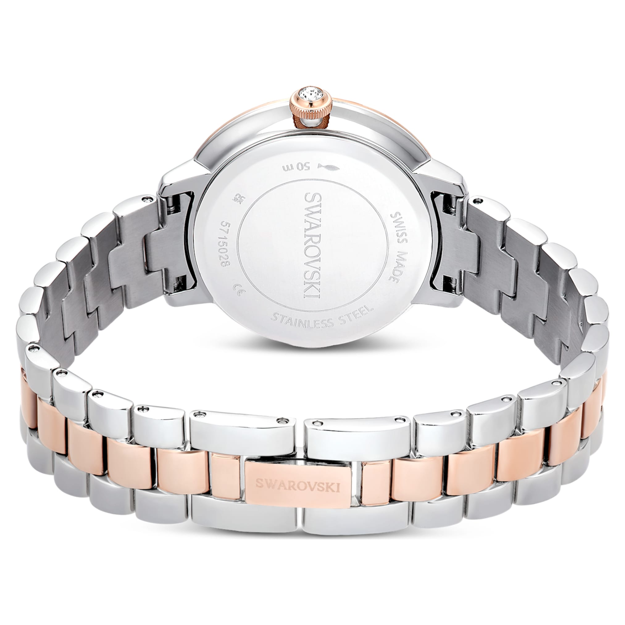 Swarovski Matrix 3-link watch Swiss Made, Metal bracelet, Silver tone, Rose gold-tone finish