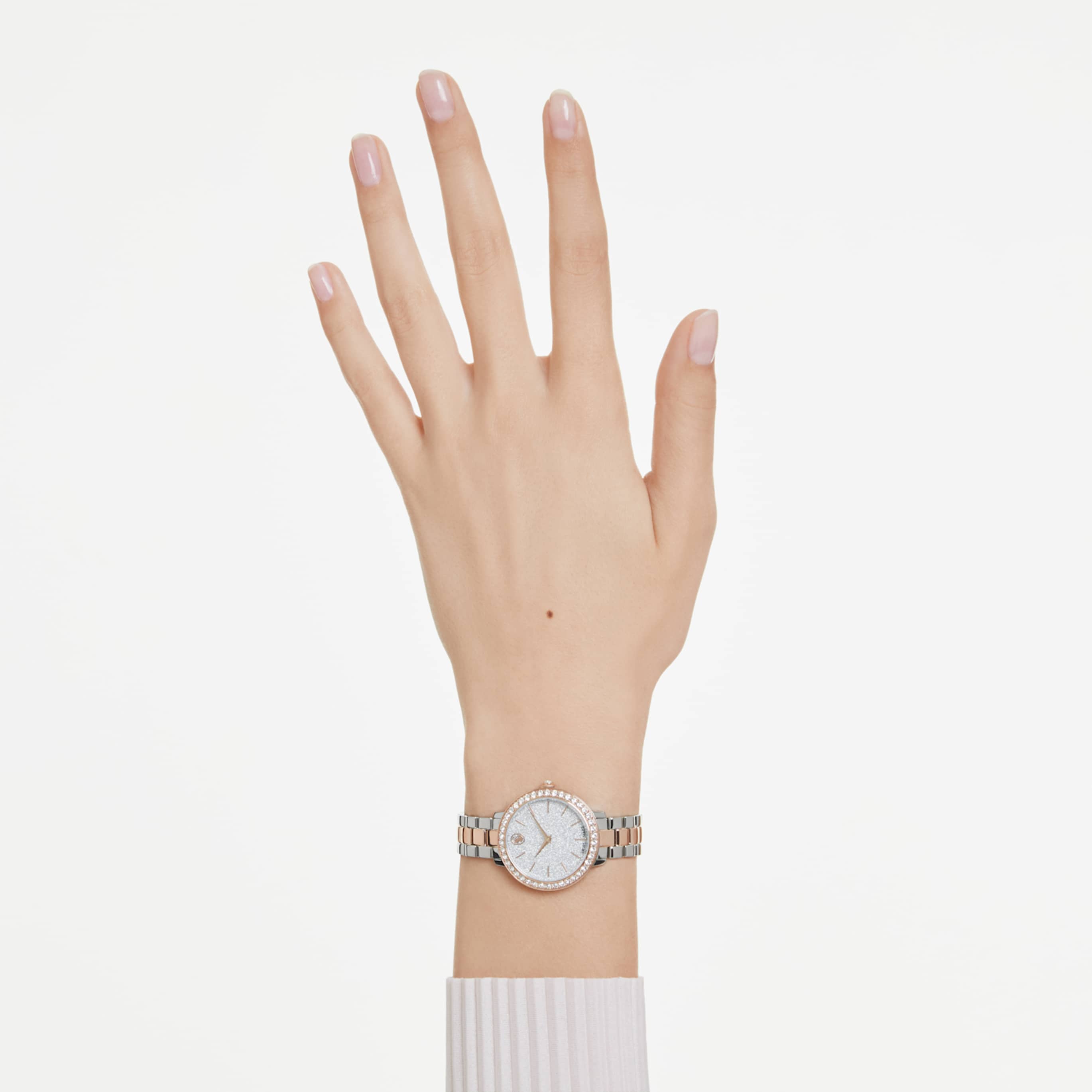 Swarovski Matrix 3-link watch Swiss Made, Metal bracelet, Gold tone, Champagne gold-tone finish