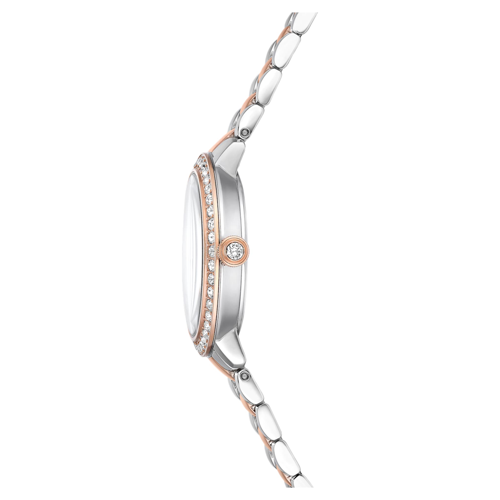 Swarovski Matrix 3-link watch Swiss Made, Metal bracelet, Silver tone, Rose gold-tone finish