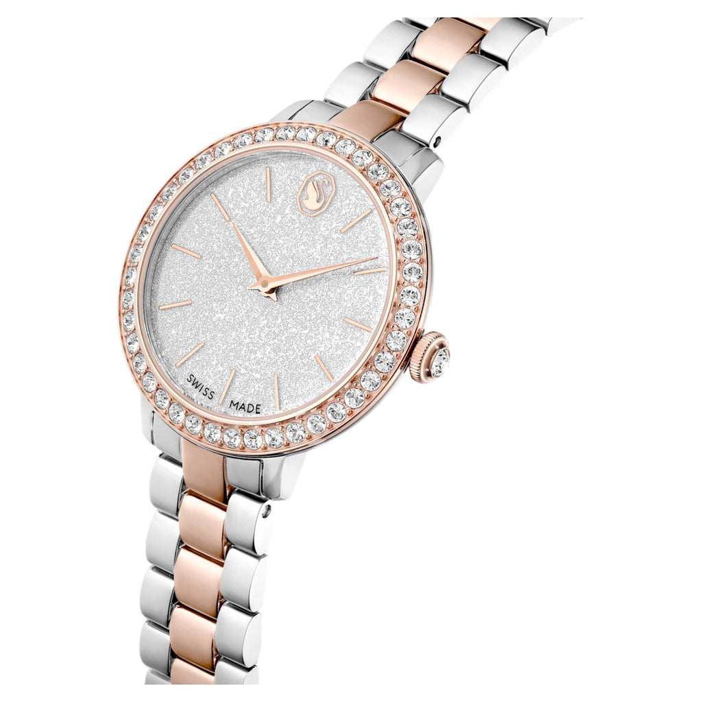 Swarovski Matrix 3-link watch Swiss Made, Metal bracelet, Silver tone, Rose gold-tone finish