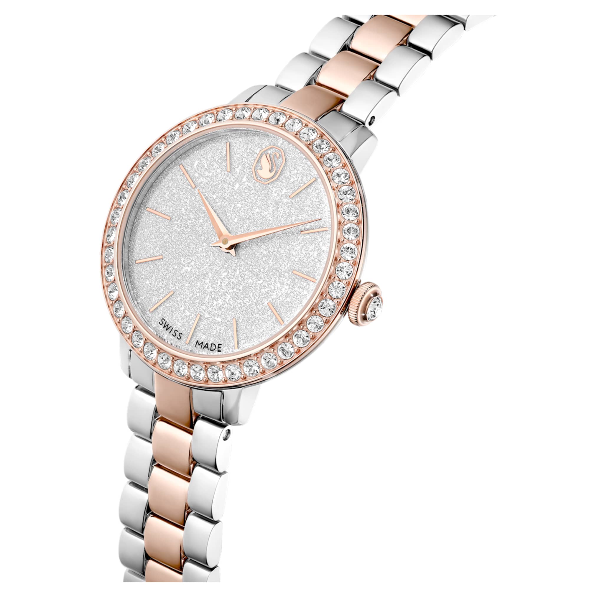 Swarovski Matrix 3-link watch Swiss Made, Metal bracelet, Silver tone, Rose gold-tone finish