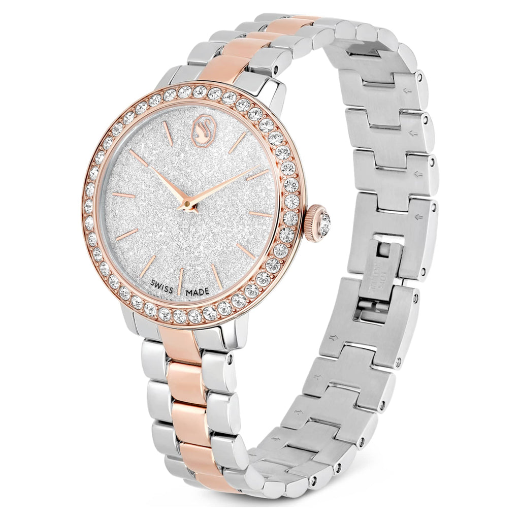 Swarovski Matrix 3-link watch Swiss Made, Metal bracelet, Silver tone, Rose gold-tone finish