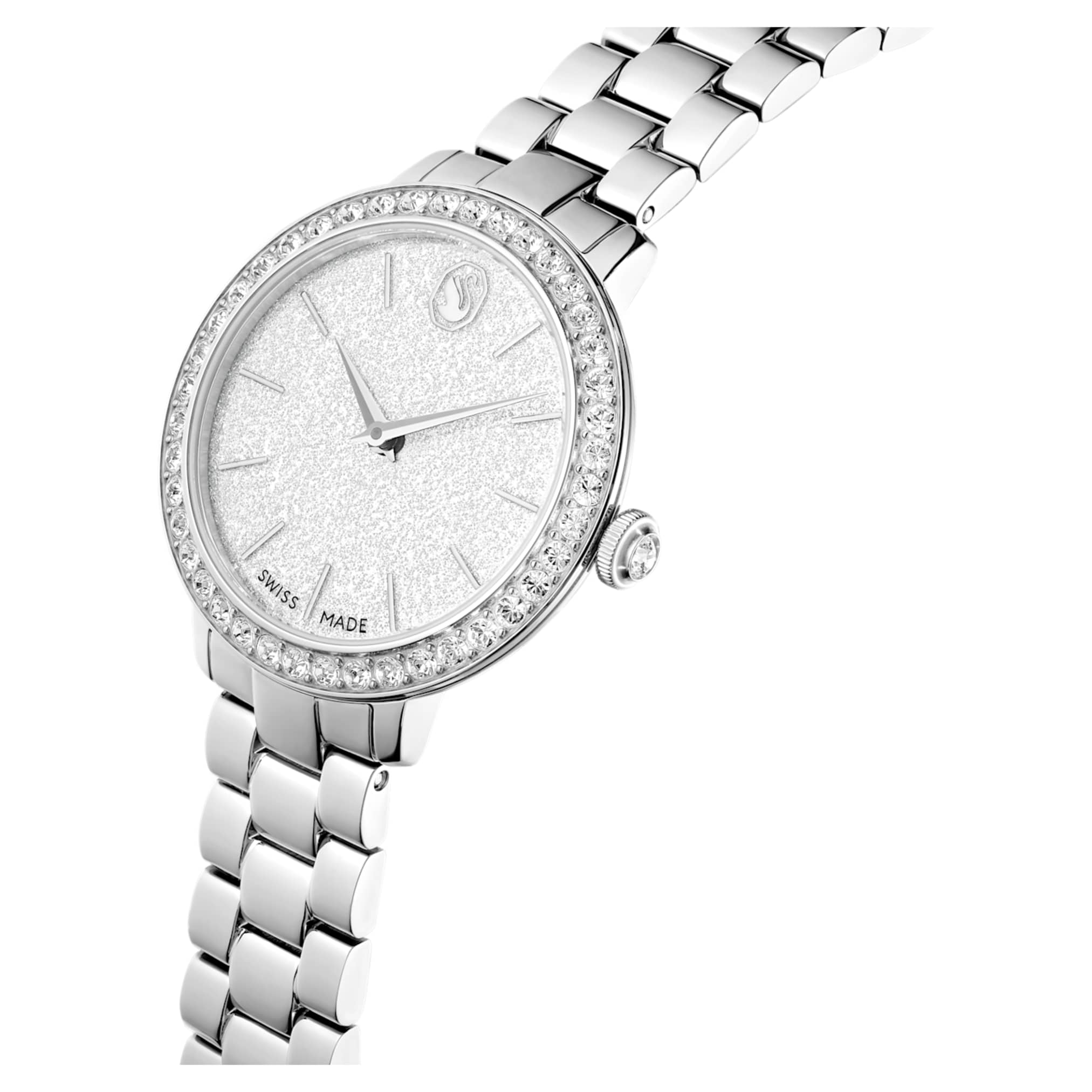 Swarovski Matrix 3-link watch Swiss Made, Metal bracelet, Silver tone, Stainless steel
