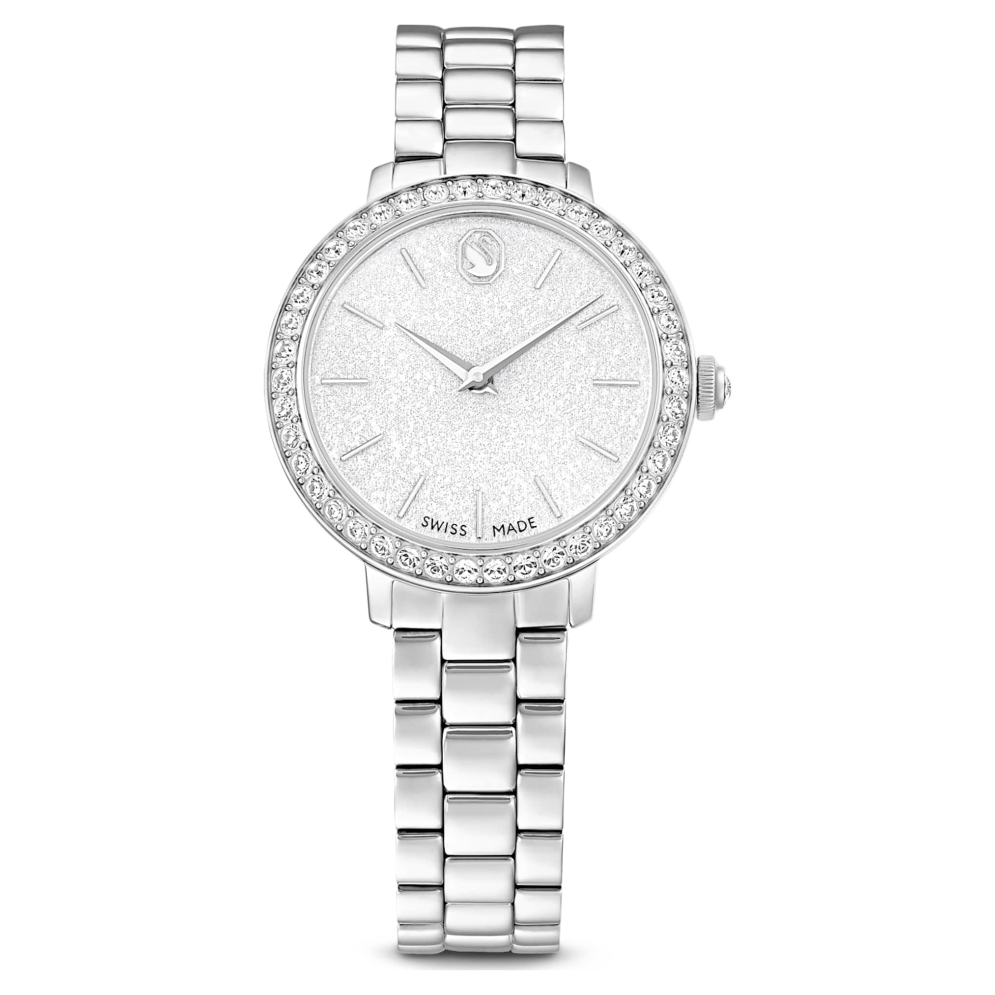 Swarovski Matrix 3-link watch Swiss Made, Metal bracelet, Silver tone, Stainless steel