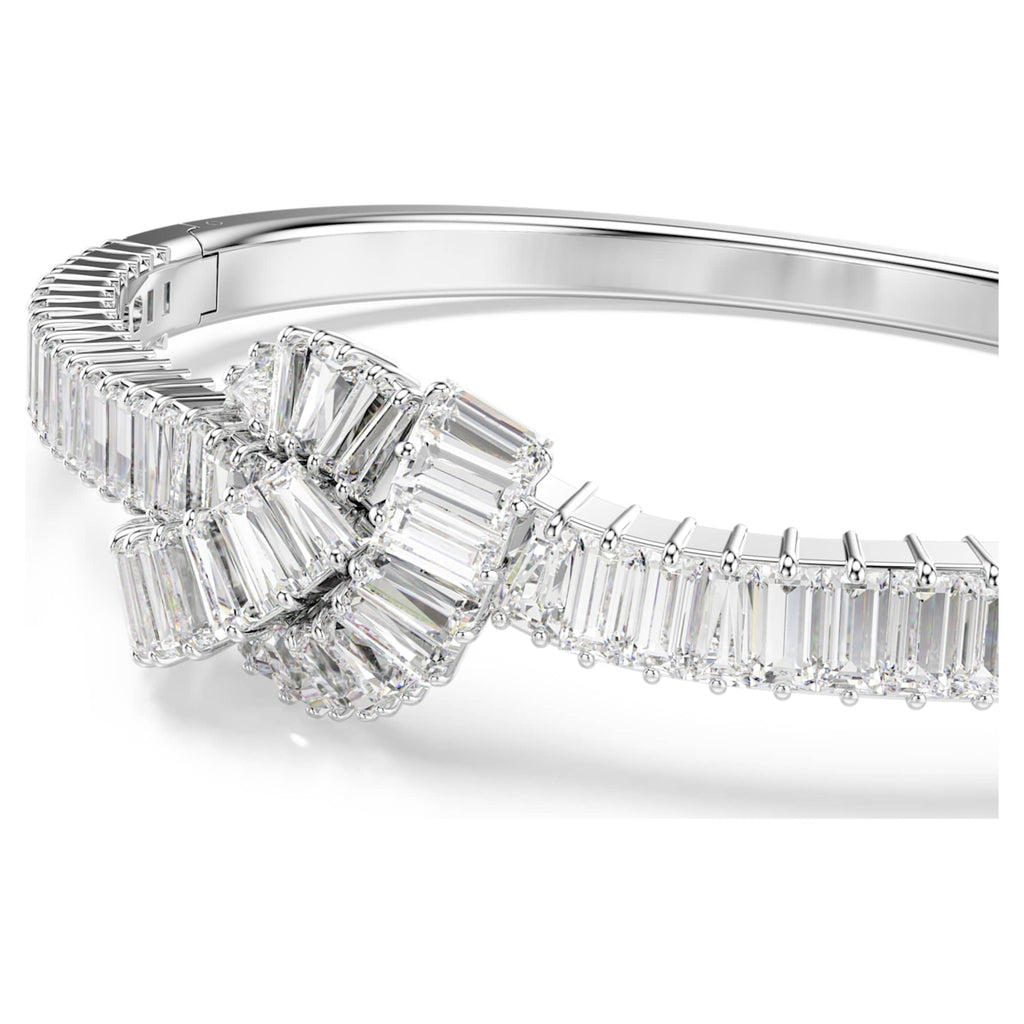 Swarovski Matrix bangle Baguette cut, Knot, White, Rhodium plated