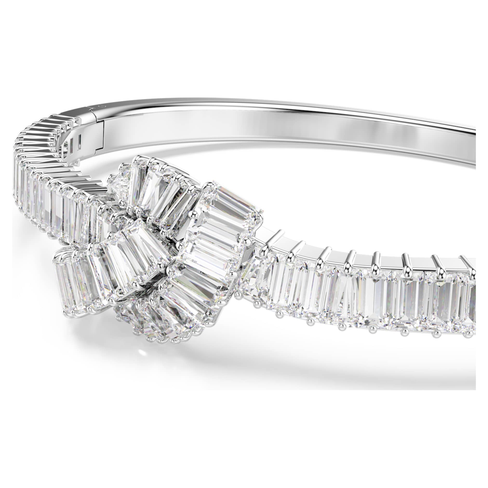 Swarovski Matrix bangle Baguette cut, Knot, White, Rhodium plated
