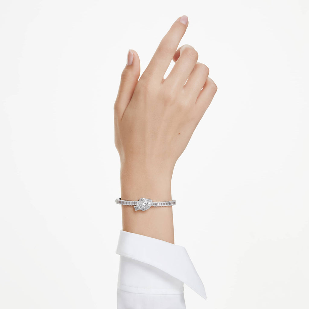 Swarovski Matrix bangle Baguette cut, Knot, White, Rhodium plated