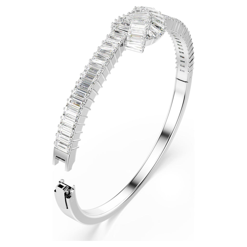 Swarovski Matrix bangle Baguette cut, Knot, White, Rhodium plated