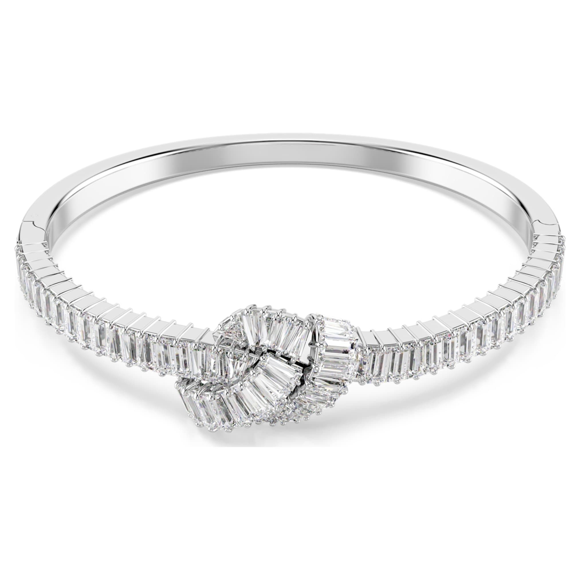 Swarovski Matrix bangle Baguette cut, Knot, White, Rhodium plated