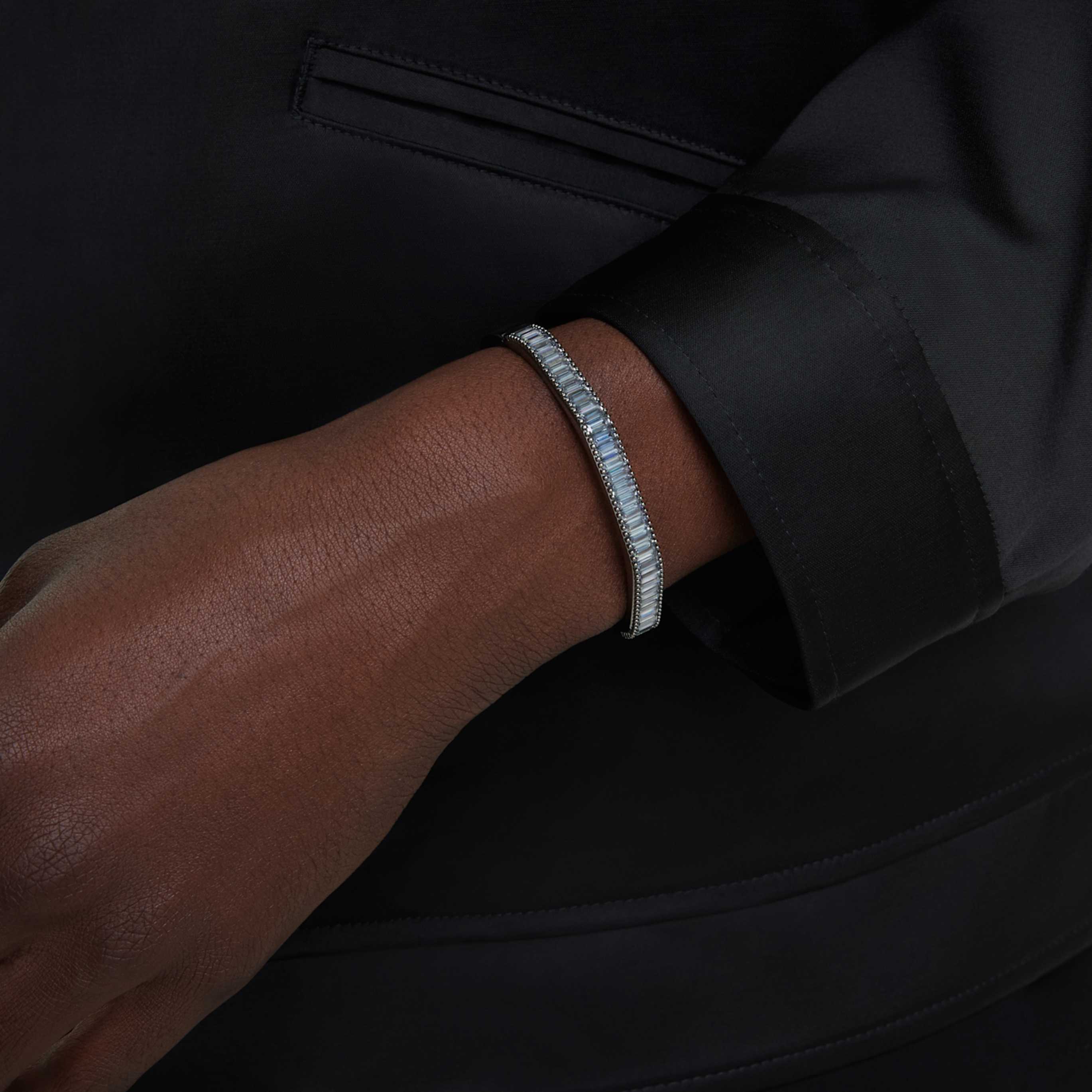 Swarovski Matrix bangle Baguette cut, Octagon shape, White, Rhodium plated