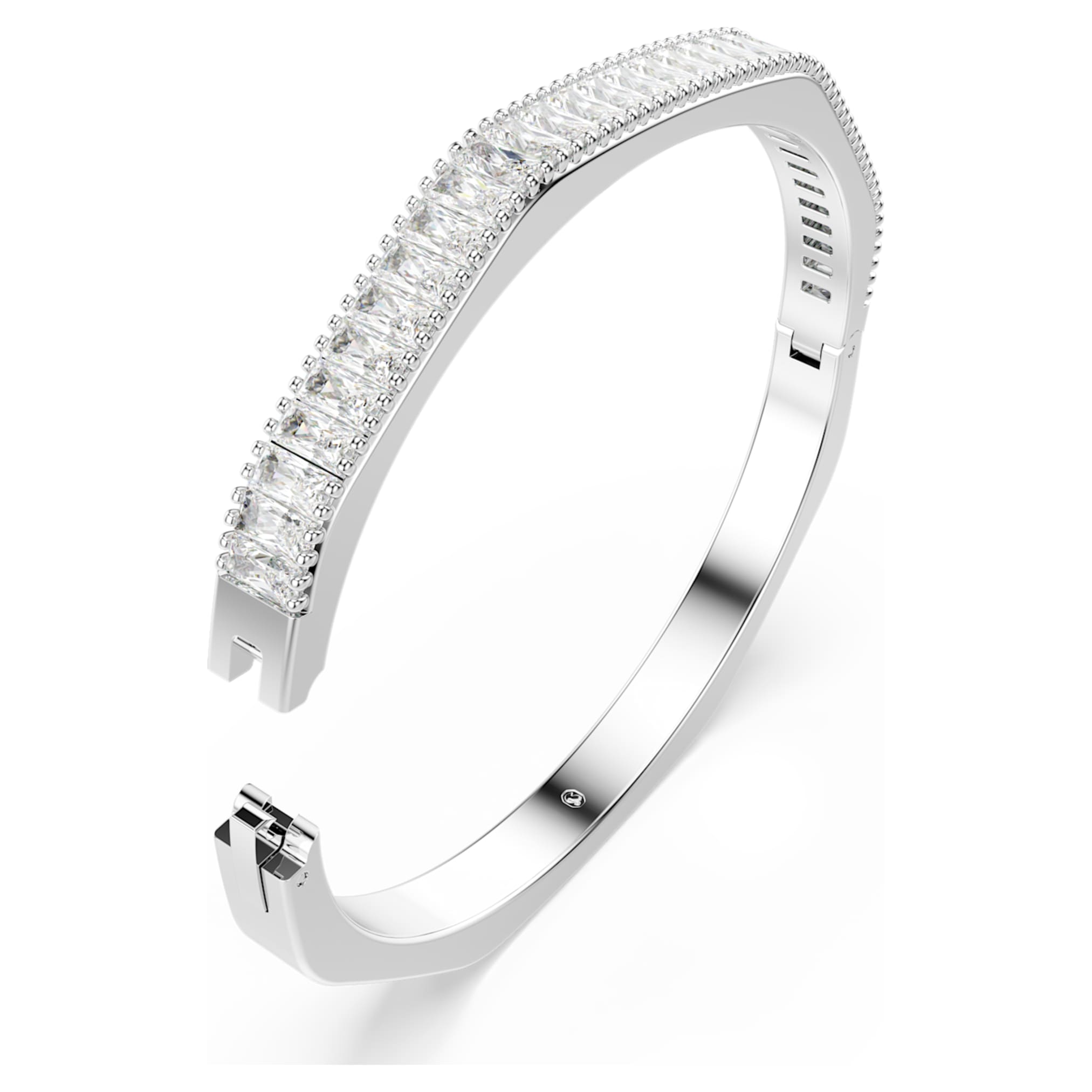 Swarovski Matrix bangle Baguette cut, Octagon shape, White, Rhodium plated