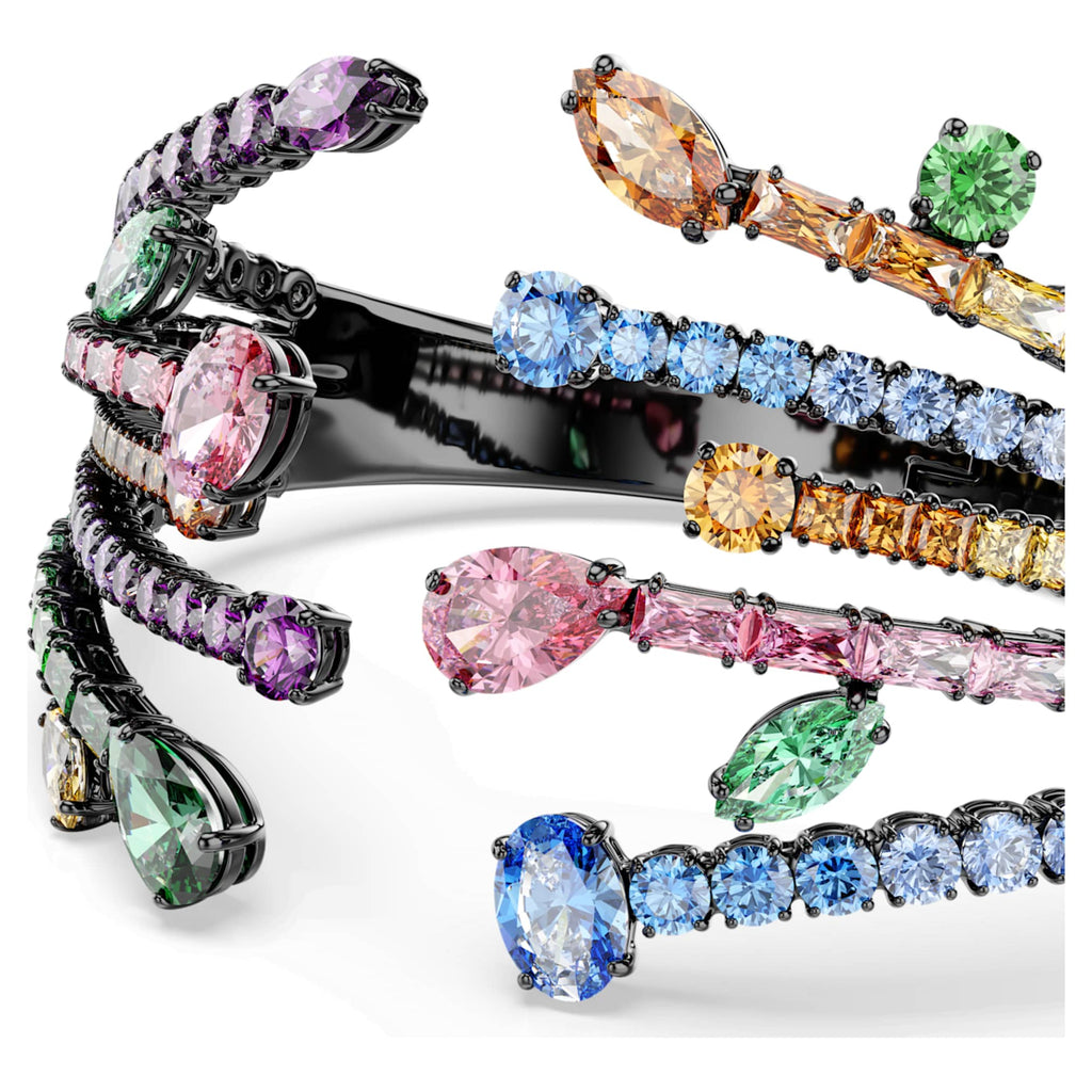 Swarovski Matrix bangle Mixed cuts, Bouquet, Multicolored, Ruthenium plated