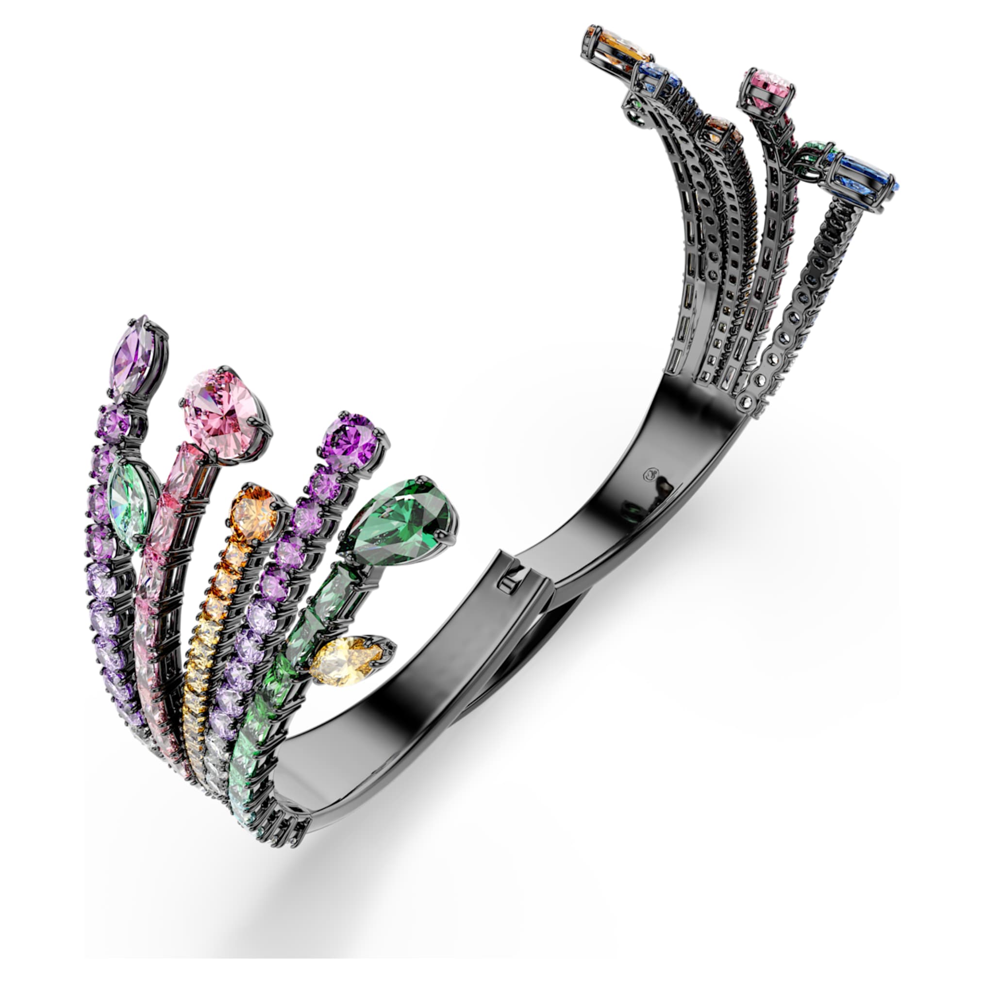 Swarovski Matrix bangle Mixed cuts, Bouquet, Multicolored, Ruthenium plated