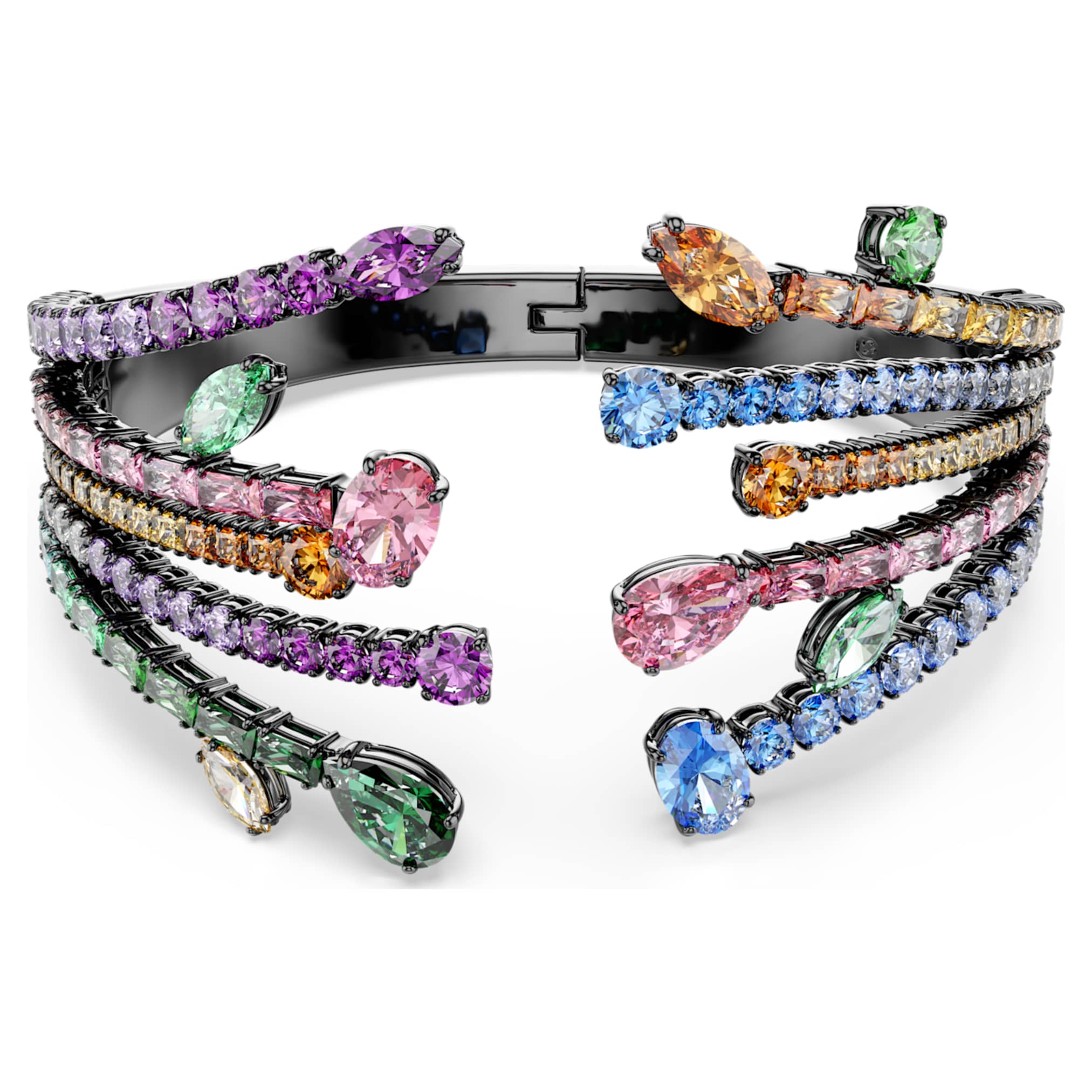 Swarovski Matrix bangle Mixed cuts, Bouquet, Multicolored, Ruthenium plated