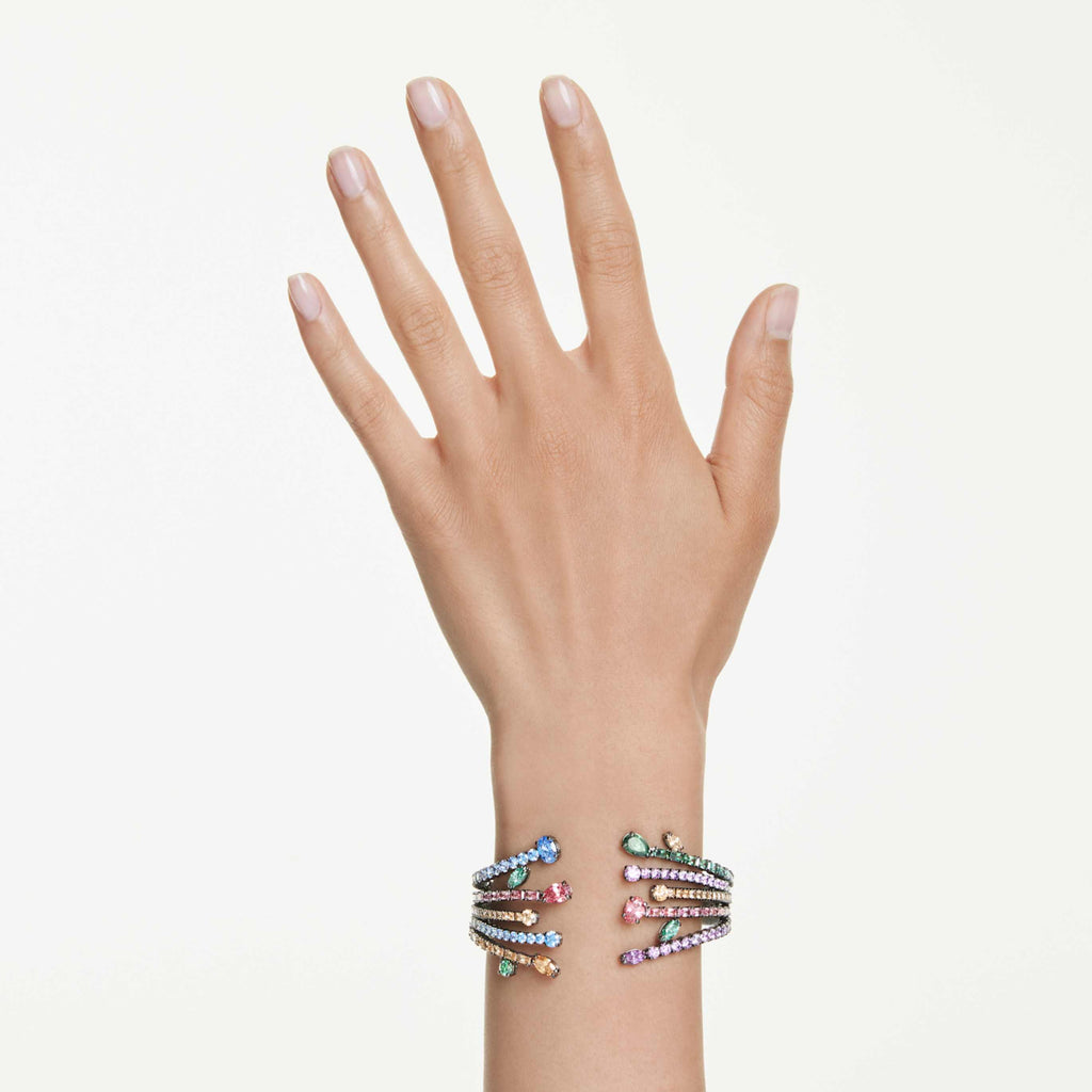 Swarovski Matrix bangle Mixed cuts, Bouquet, Multicolored, Ruthenium plated