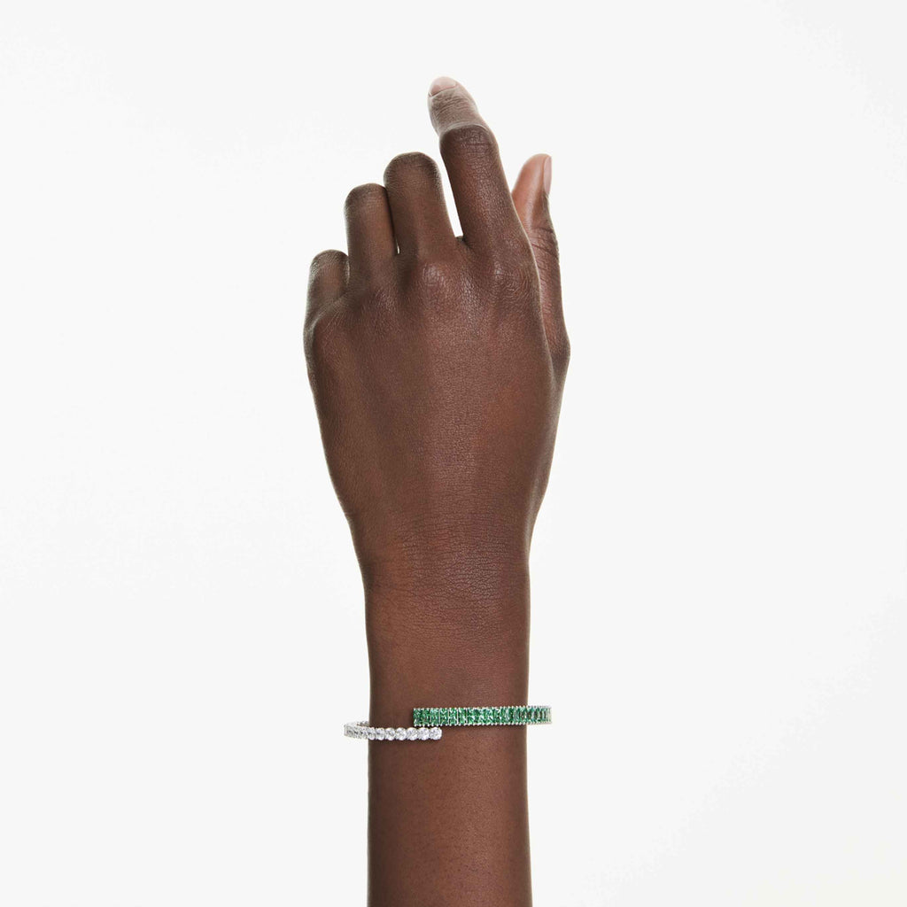 Swarovski Matrix bangle Mixed cuts, Green, Rhodium plated