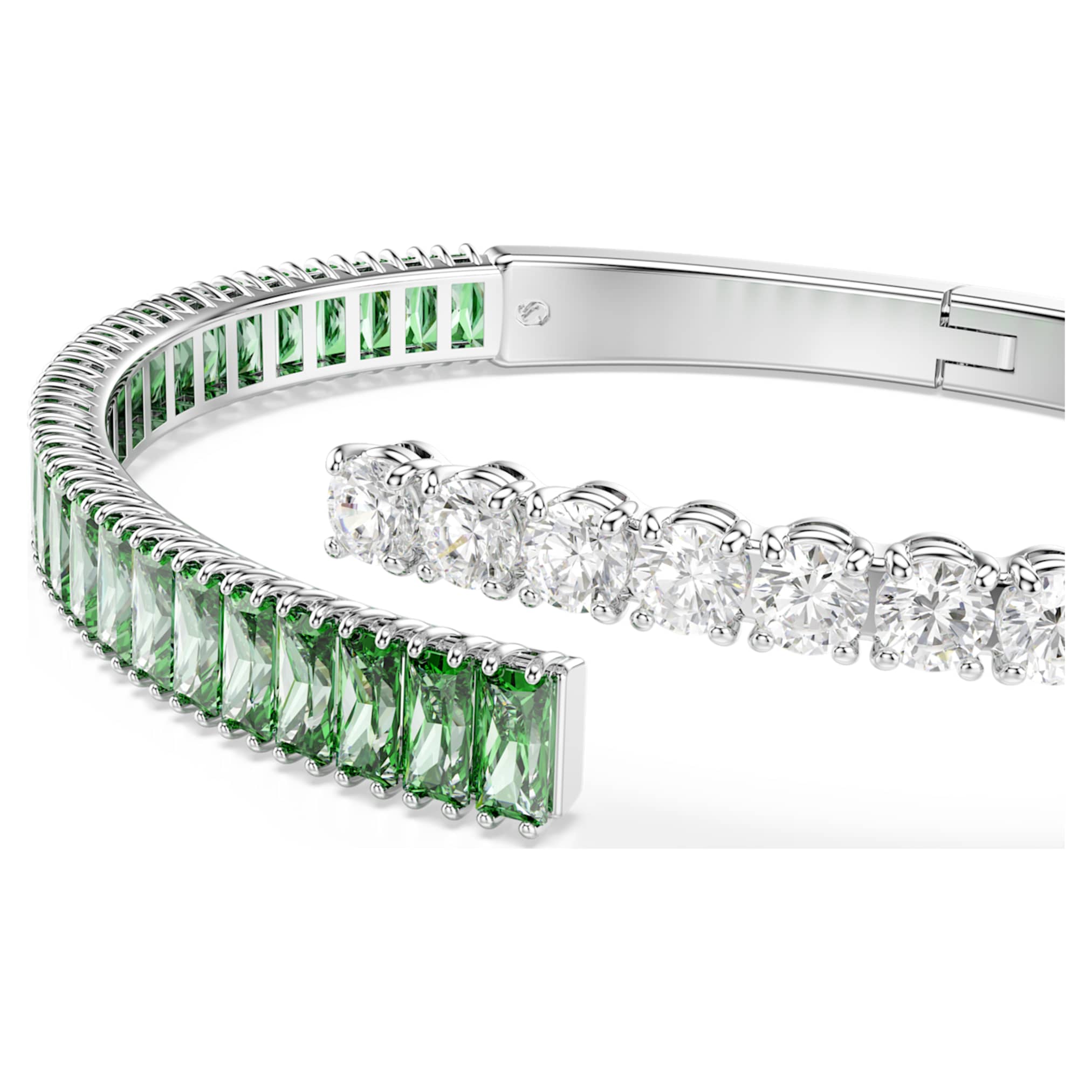 Swarovski Matrix bangle Mixed cuts, Green, Rhodium plated