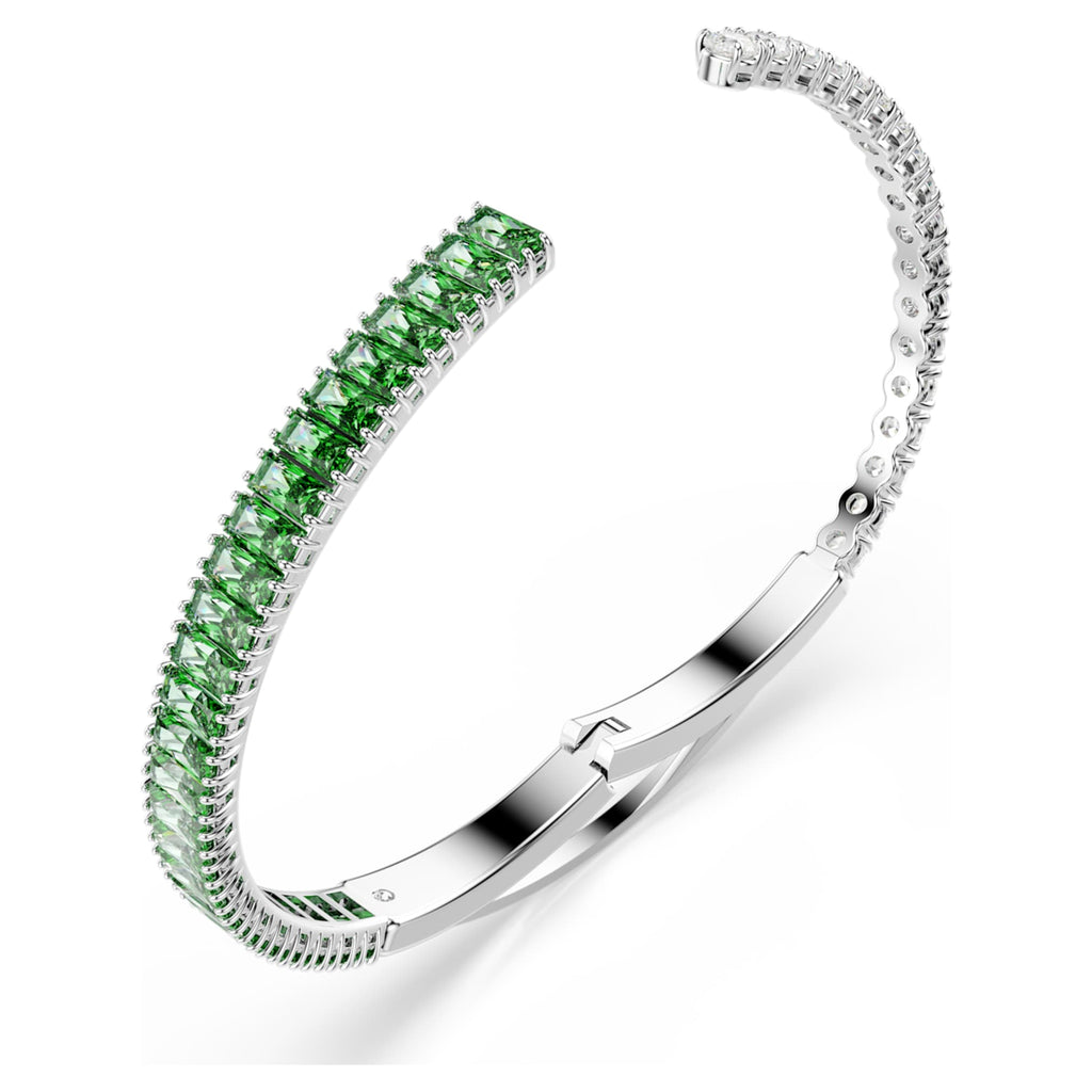 Swarovski Matrix bangle Mixed cuts, Green, Rhodium plated
