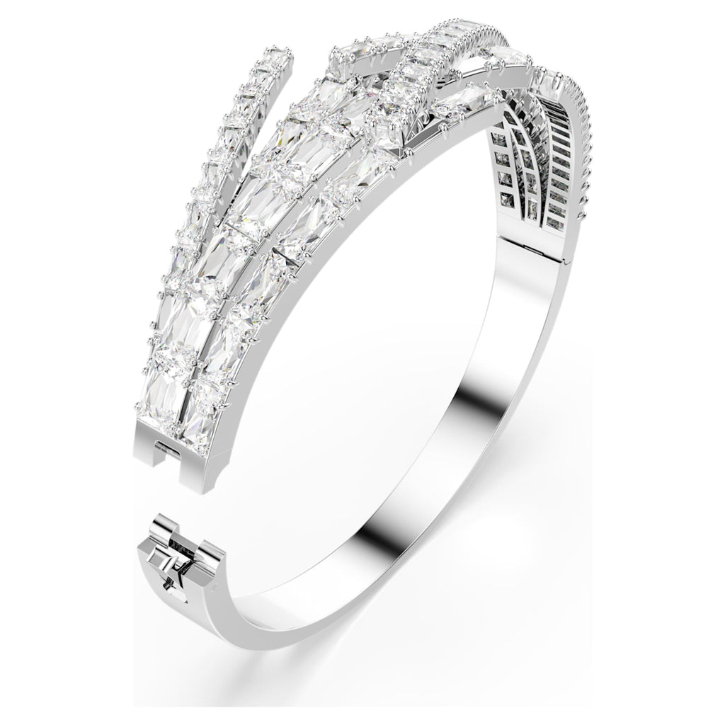 Swarovski Matrix bangle Mixed cuts, White, Rhodium plated