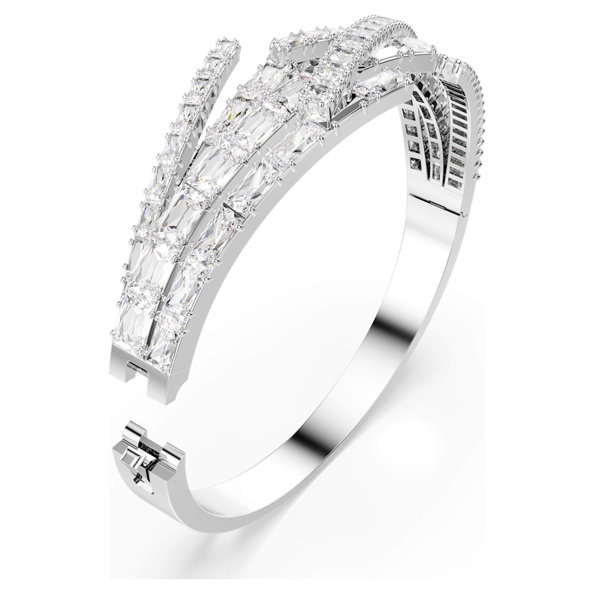 Swarovski Matrix bangle Mixed cuts, White, Rhodium plated