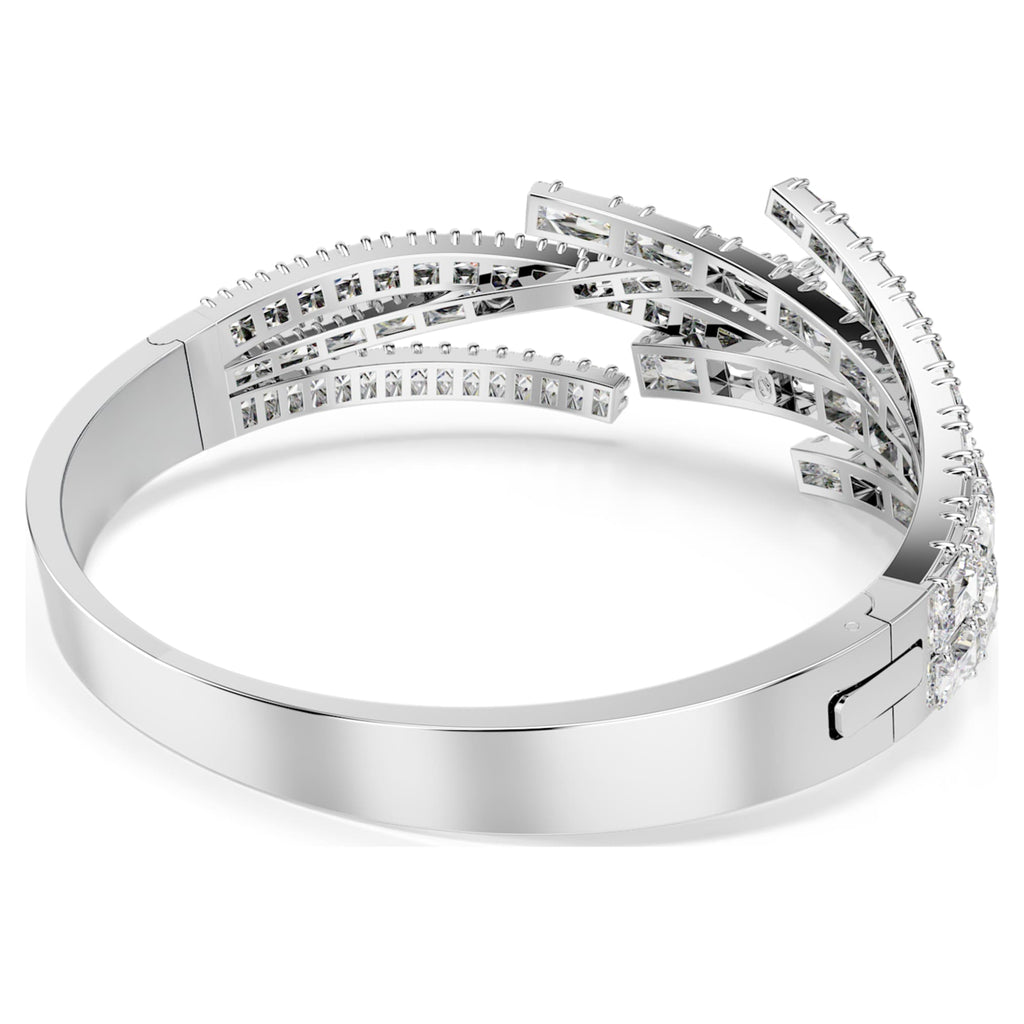 Swarovski Matrix bangle Mixed cuts, White, Rhodium plated