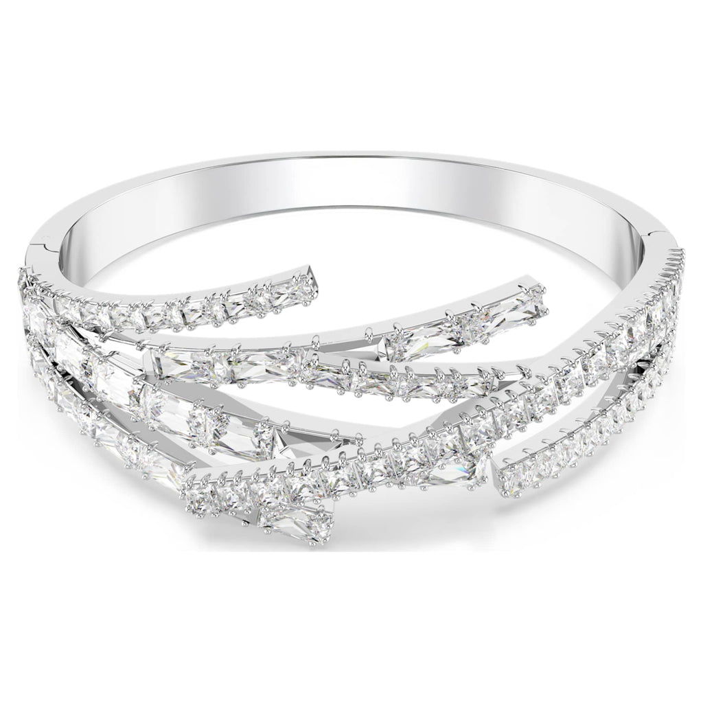 Swarovski Matrix bangle Mixed cuts, White, Rhodium plated